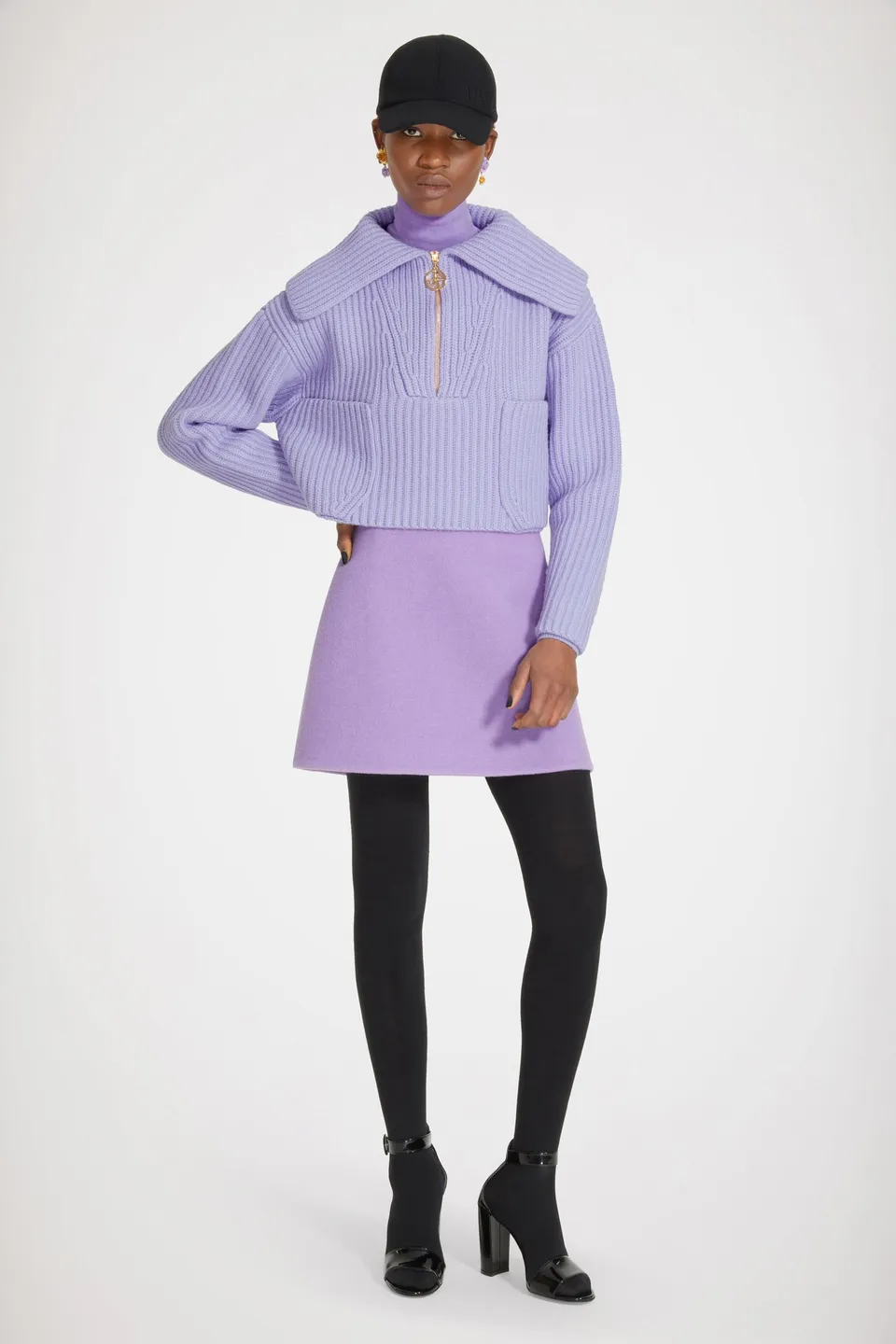 Patou KN090 pull col zip laine lavande XS-XL