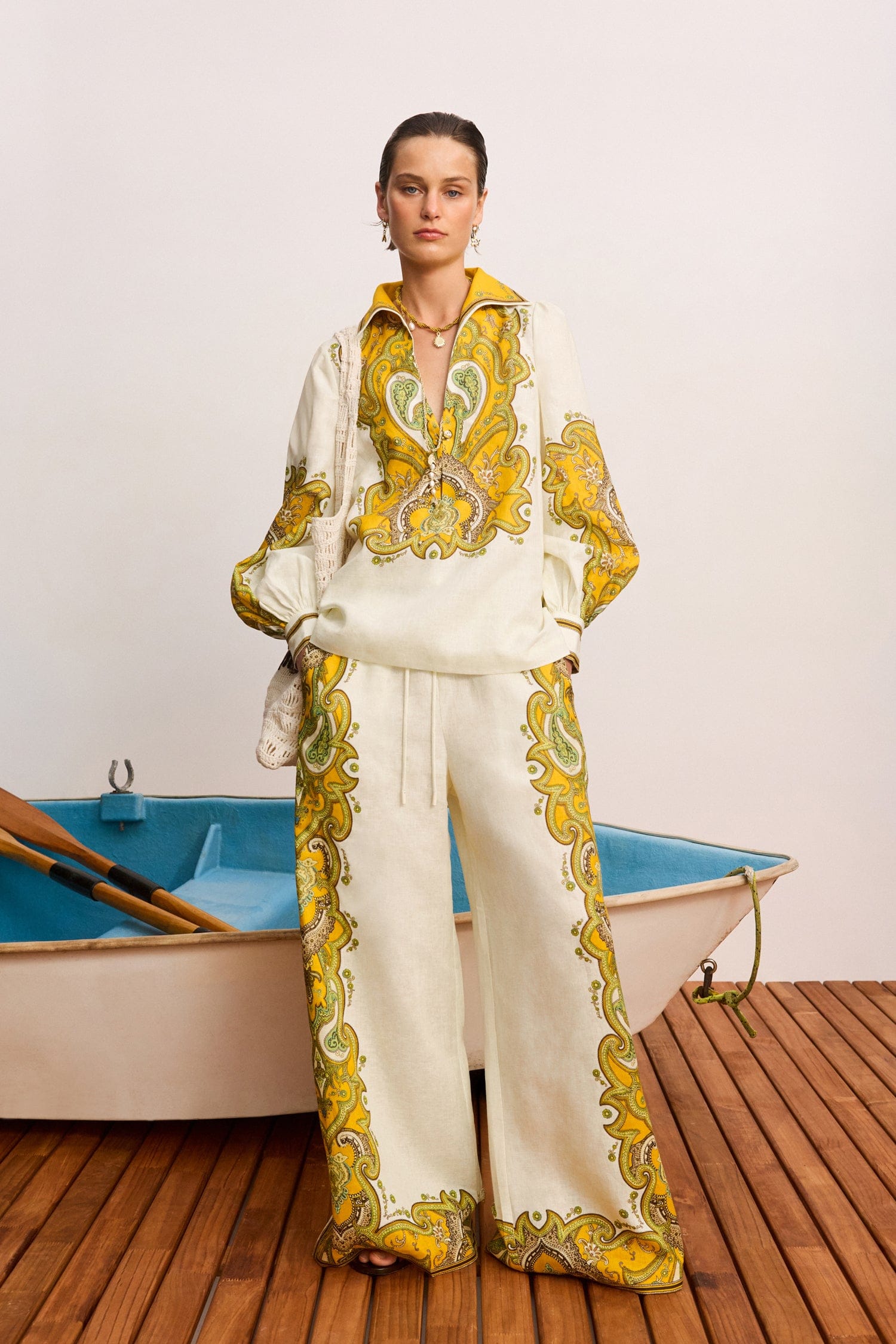Alemäis Porter pantalon large lin imprimé paisley