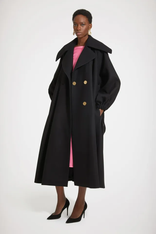 Patou H23CO016 manteau noir laine oversize ceinture