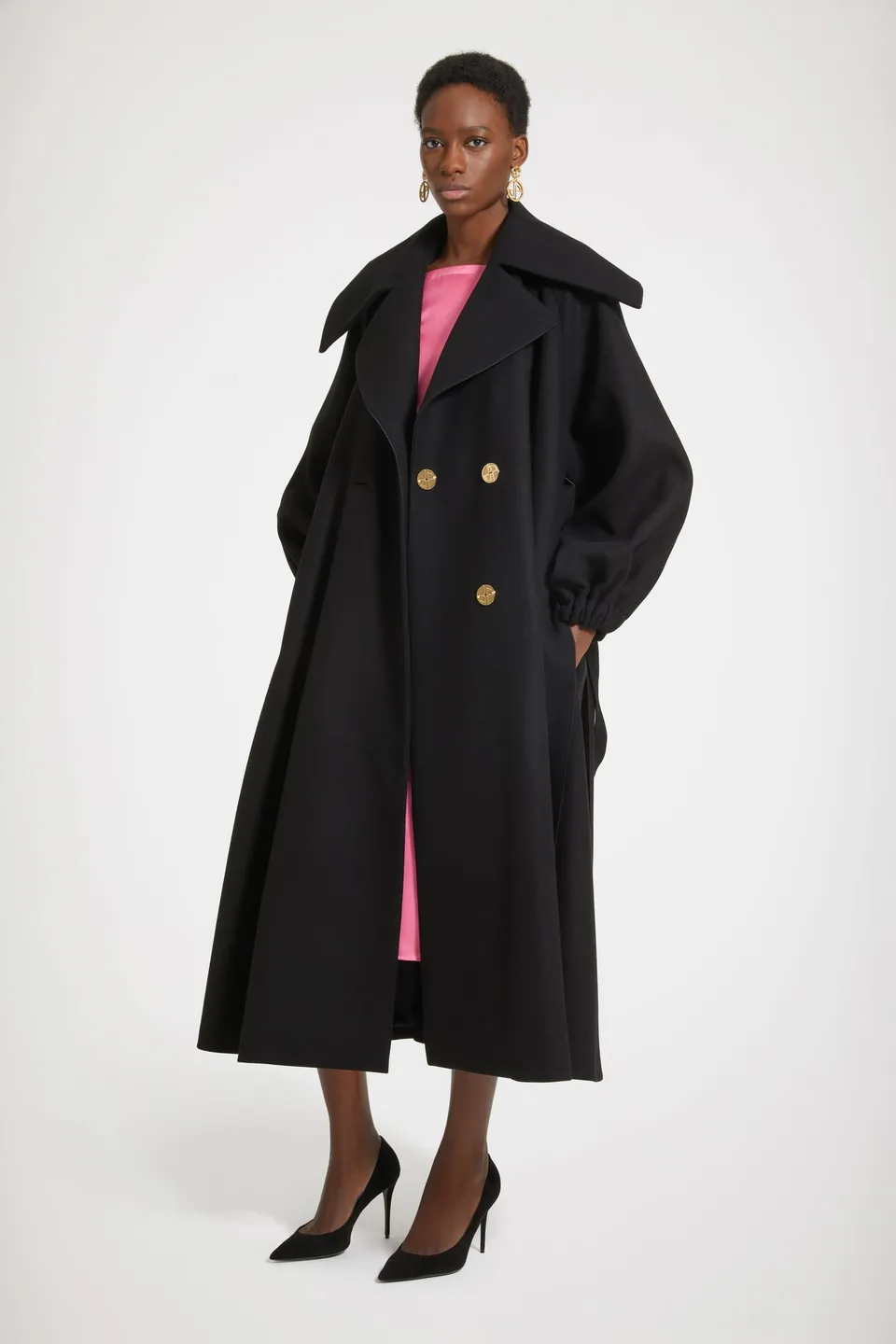 Patou H23CO016 manteau noir laine oversize ceinture