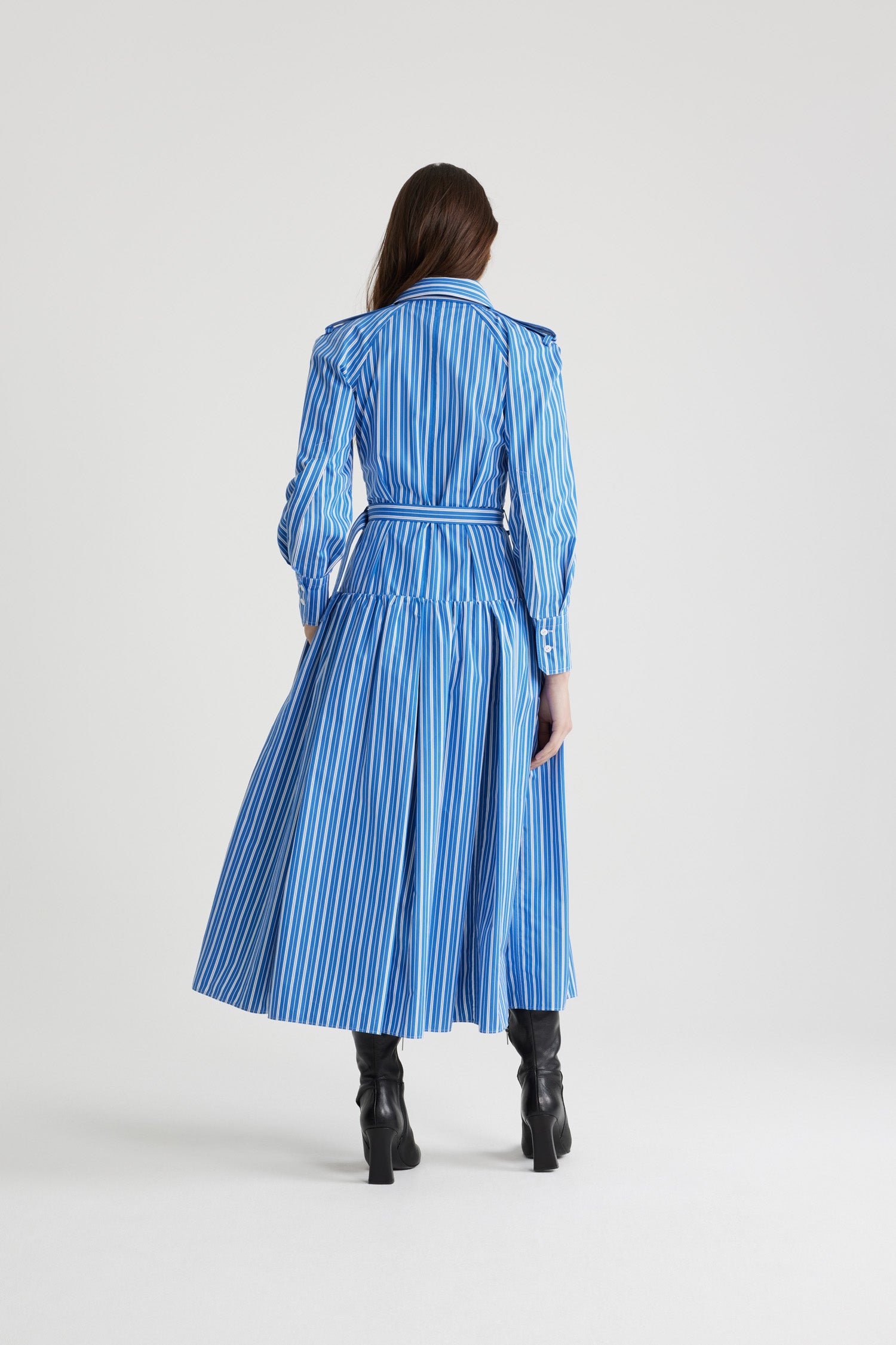 Patou DR154 robe maxi bleu rayé coton ceinture 38
