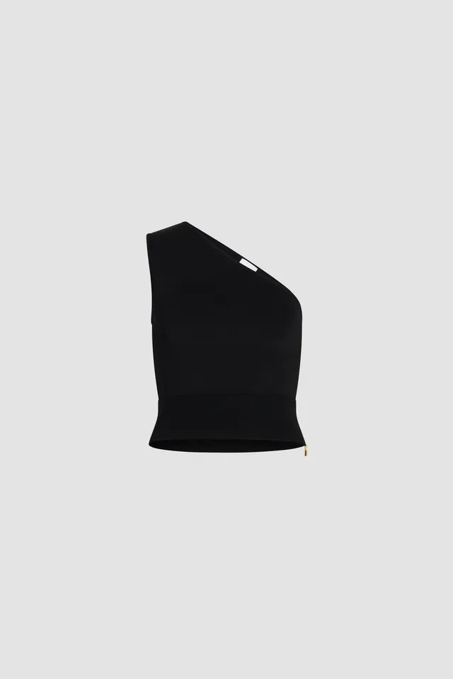 Patou KN244 top noir crêpe une-épaule slim