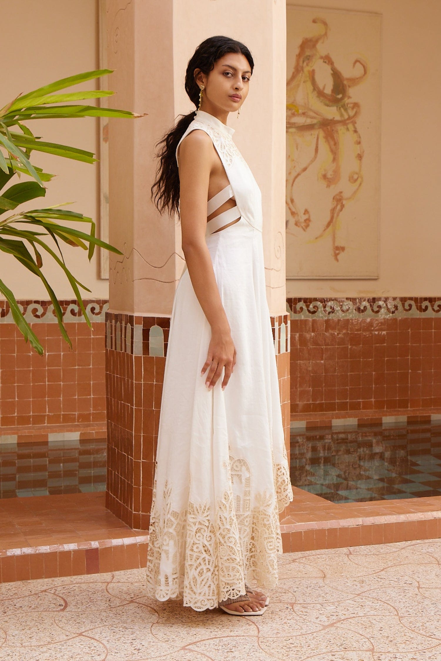 Alemaïs Rosemary robe longue brodée lin dos nu