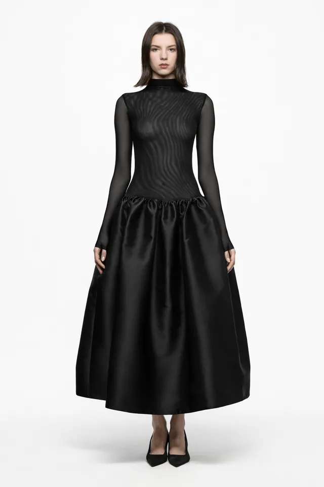 ATU Body Couture Midi Robe tulle noir midi taffetas taille S