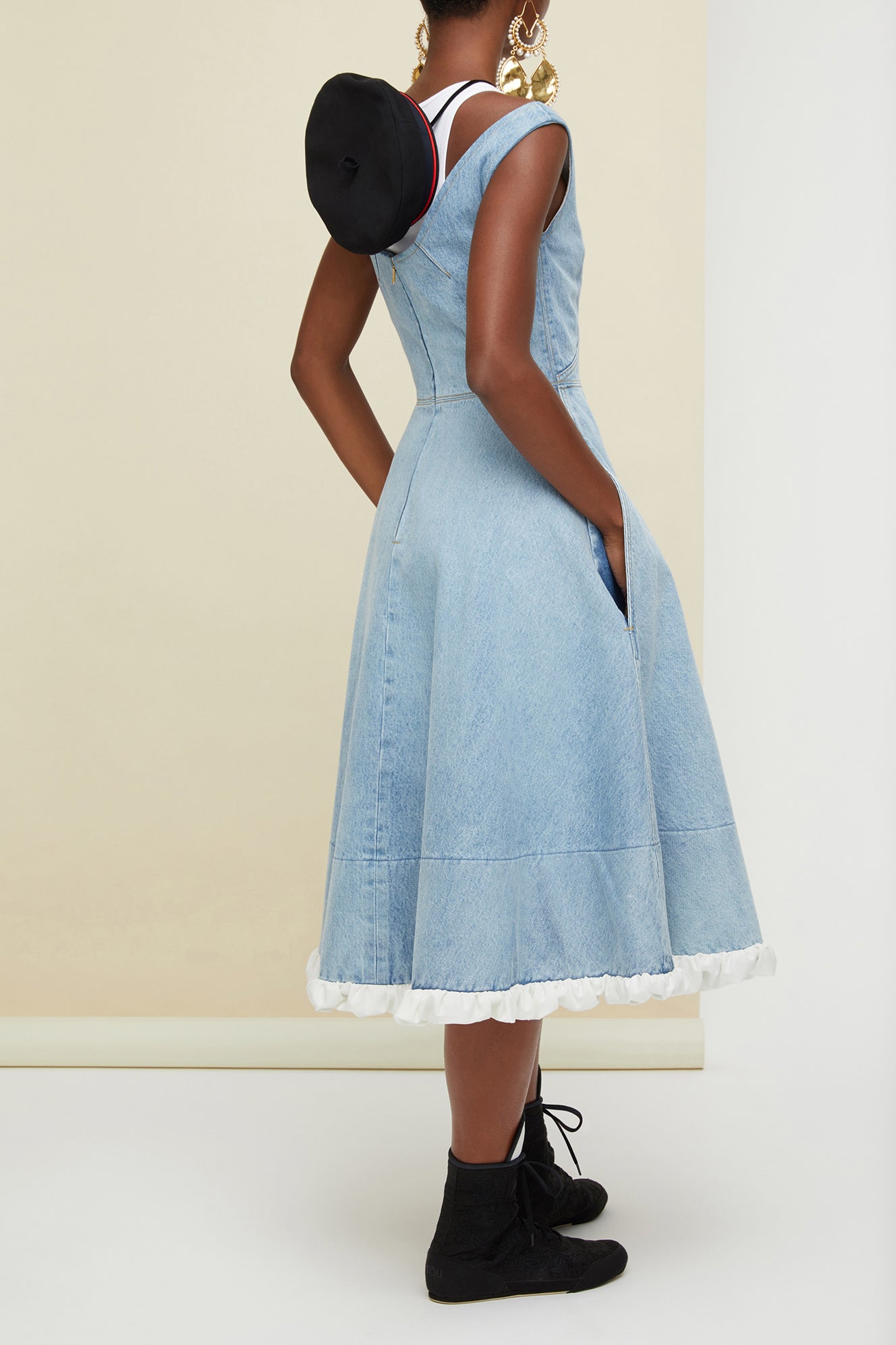 Patou DR001 robe midi denim bio Blueberry évasée