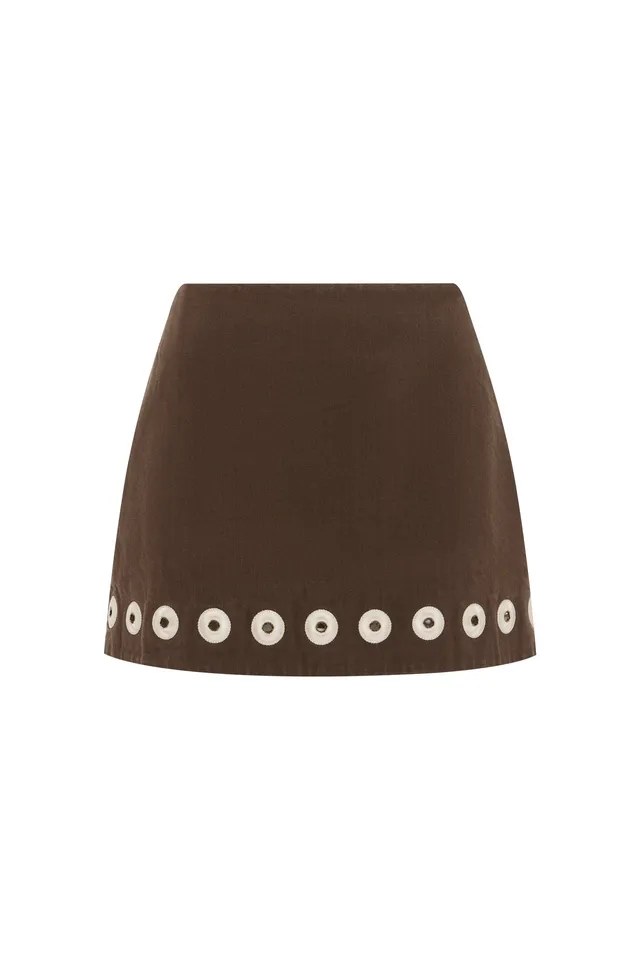 Alemäis Tobe jupe mini denim coton broderie
