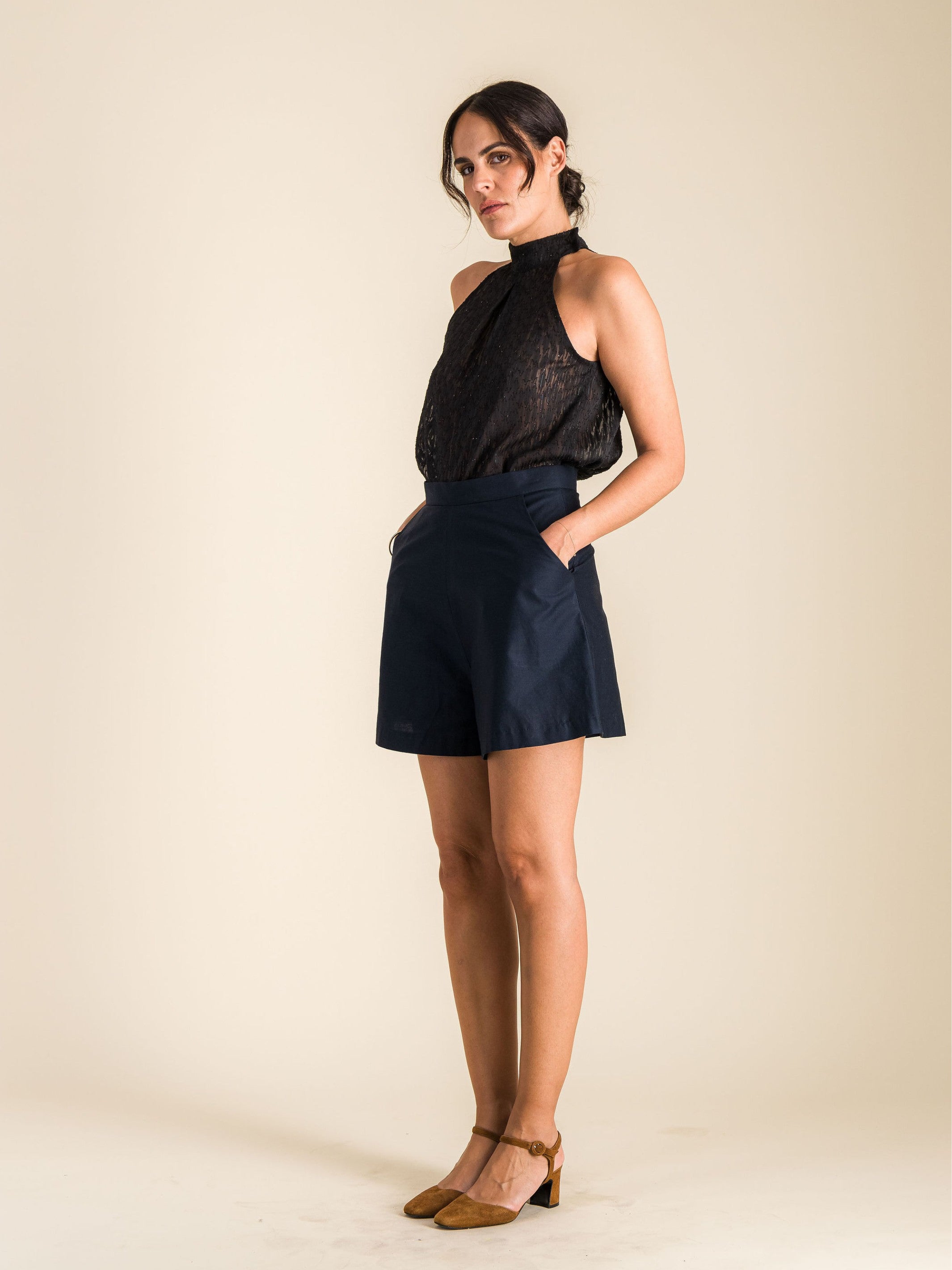 Anahide Saint André Azar short coton bleu marine
