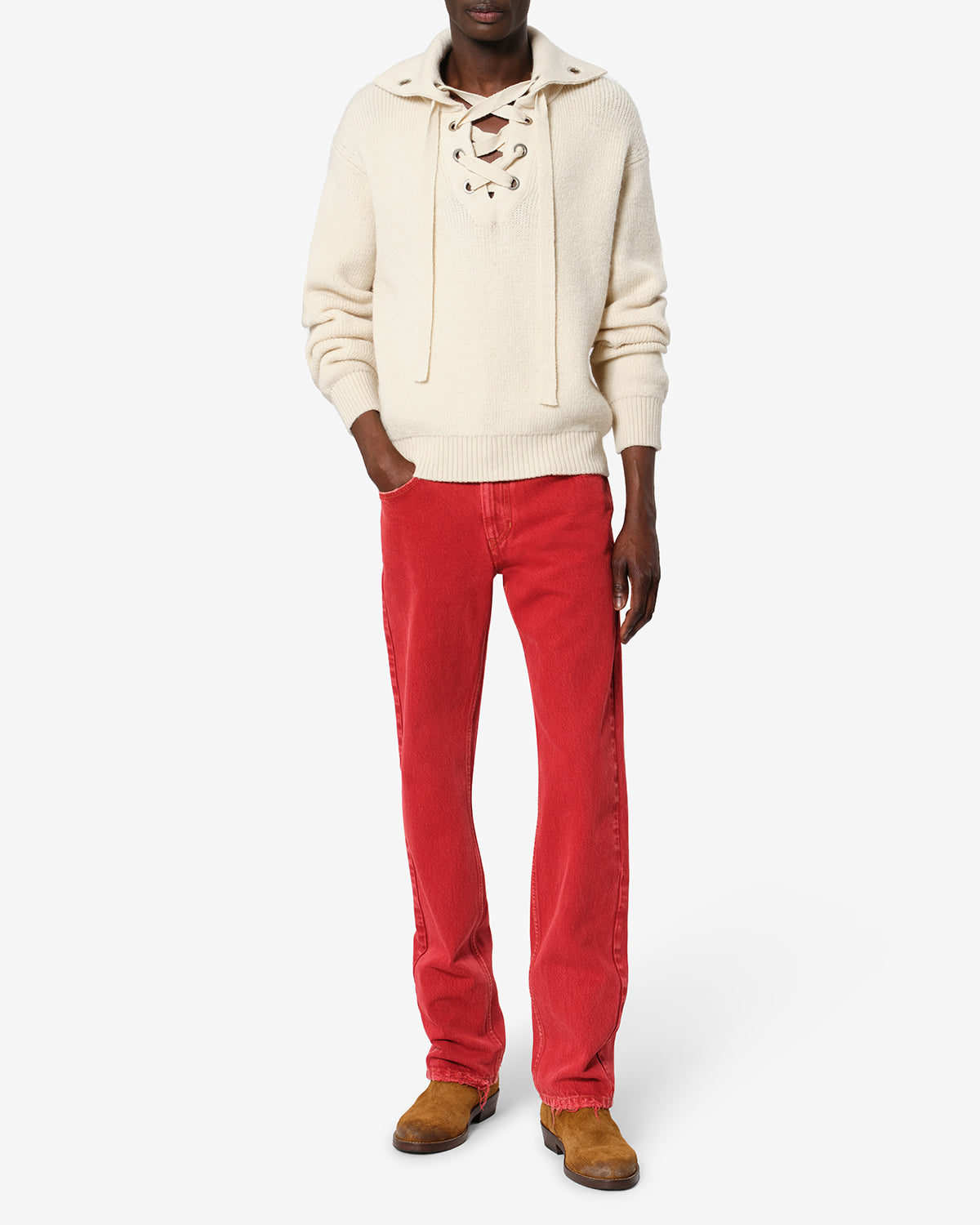 Isabel Marant Ydali pull laine écru oversize laçage