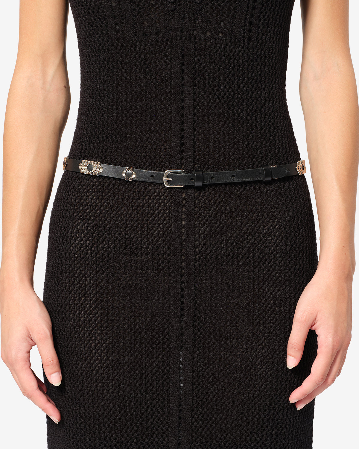 Isabel Marant Odena ceinture cuir noir argenté 1,5 cm