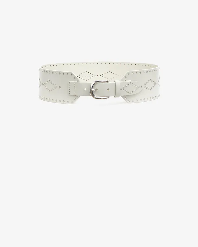Isabel Marant Lucie ceinture cuir écru-argenté cloutée