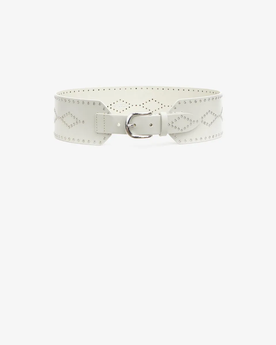 Isabel Marant Lucie ceinture cuir écru-argenté cloutée