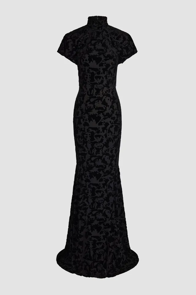 Patou DR280 robe longue noire devoré polyester
