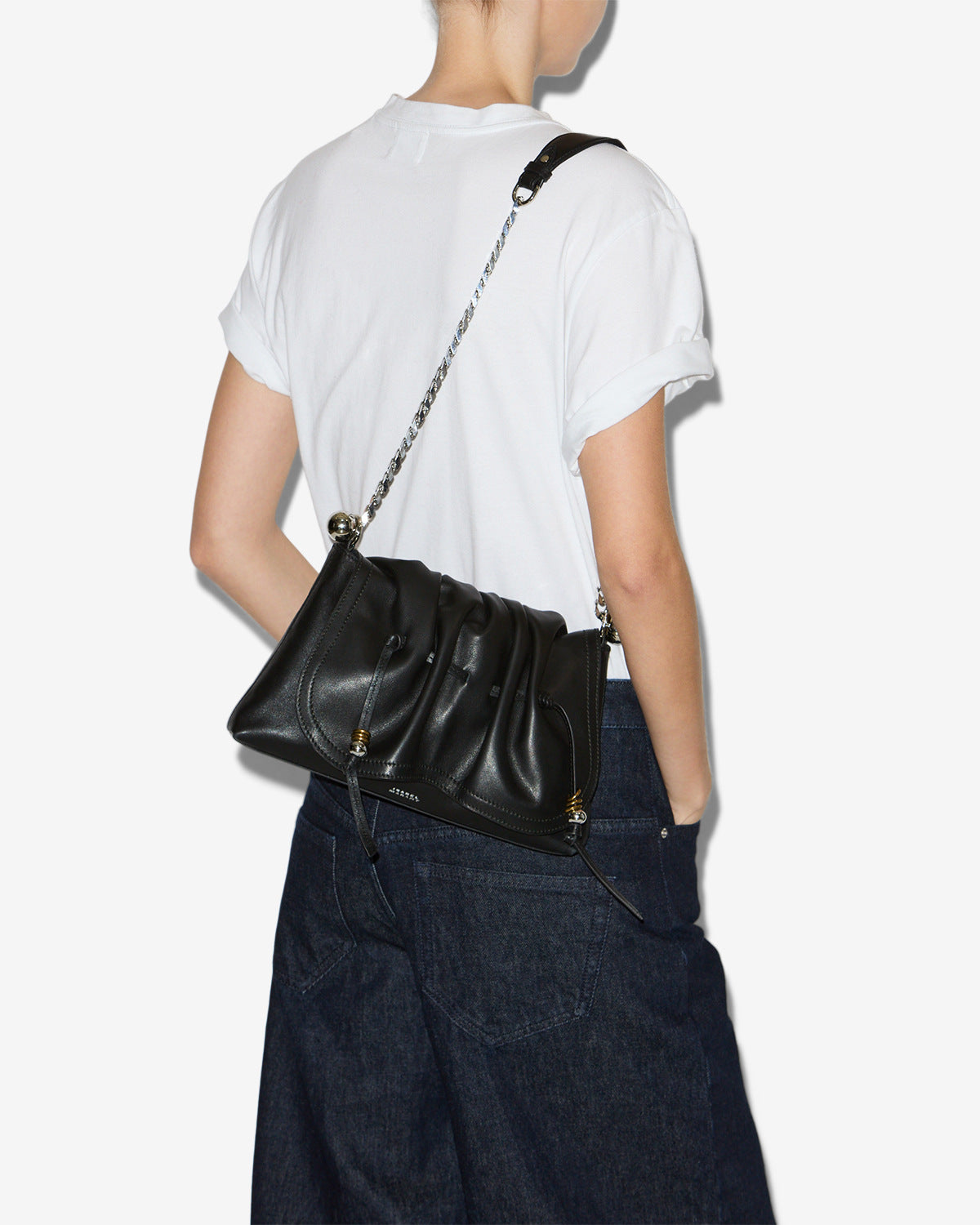 Isabel Marant Bolton Pouch sac cuir noir et argenté