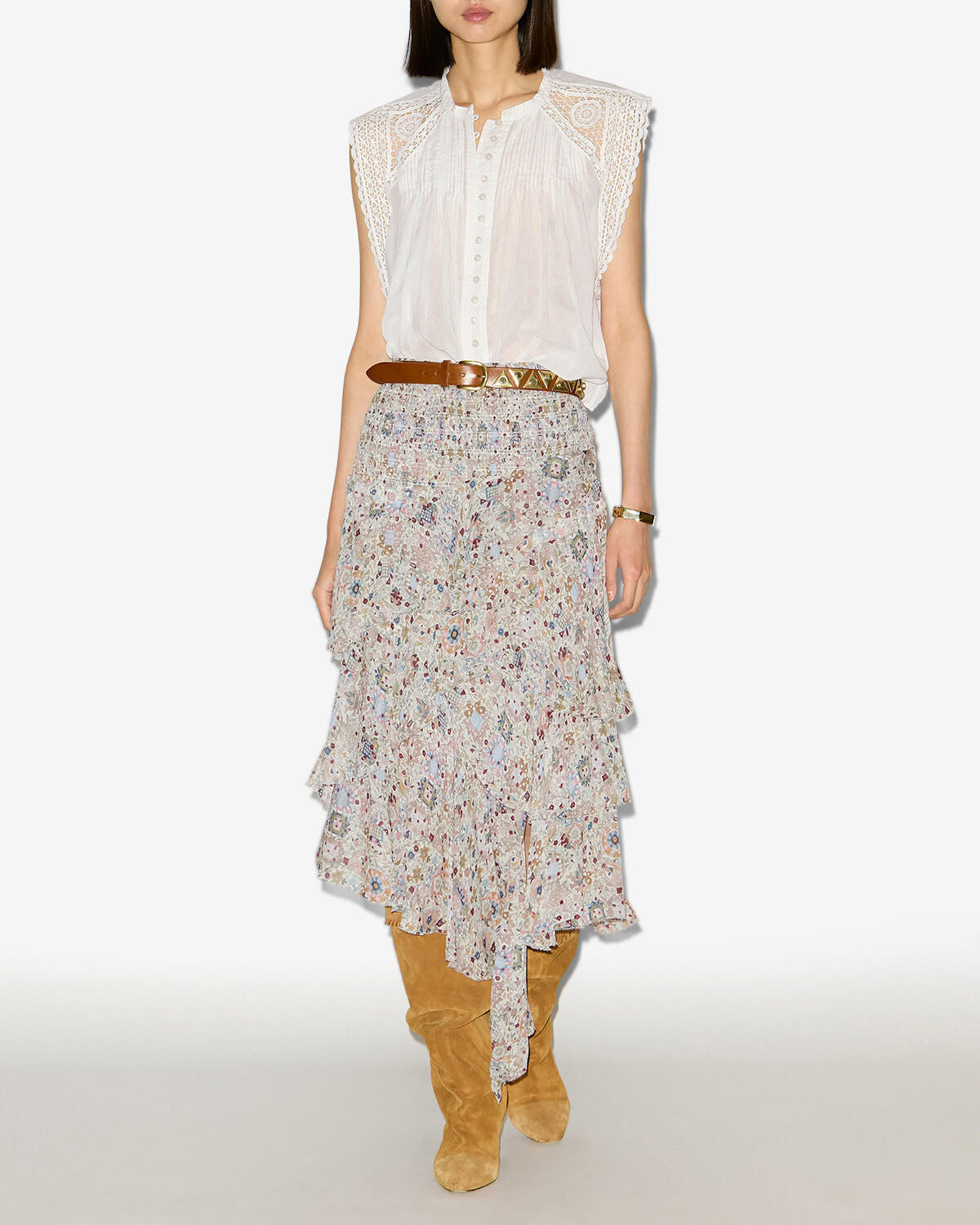 Isabel Marant Gresia Top voile coton blanc dentelle