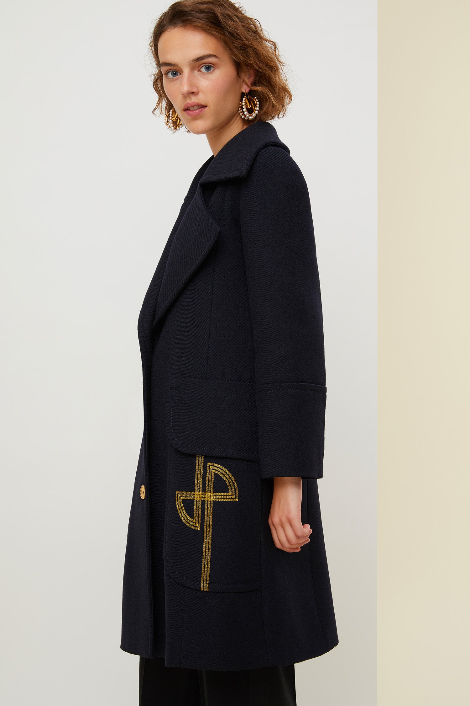 Patou Coats CO002 manteau long laine bleu marine 34