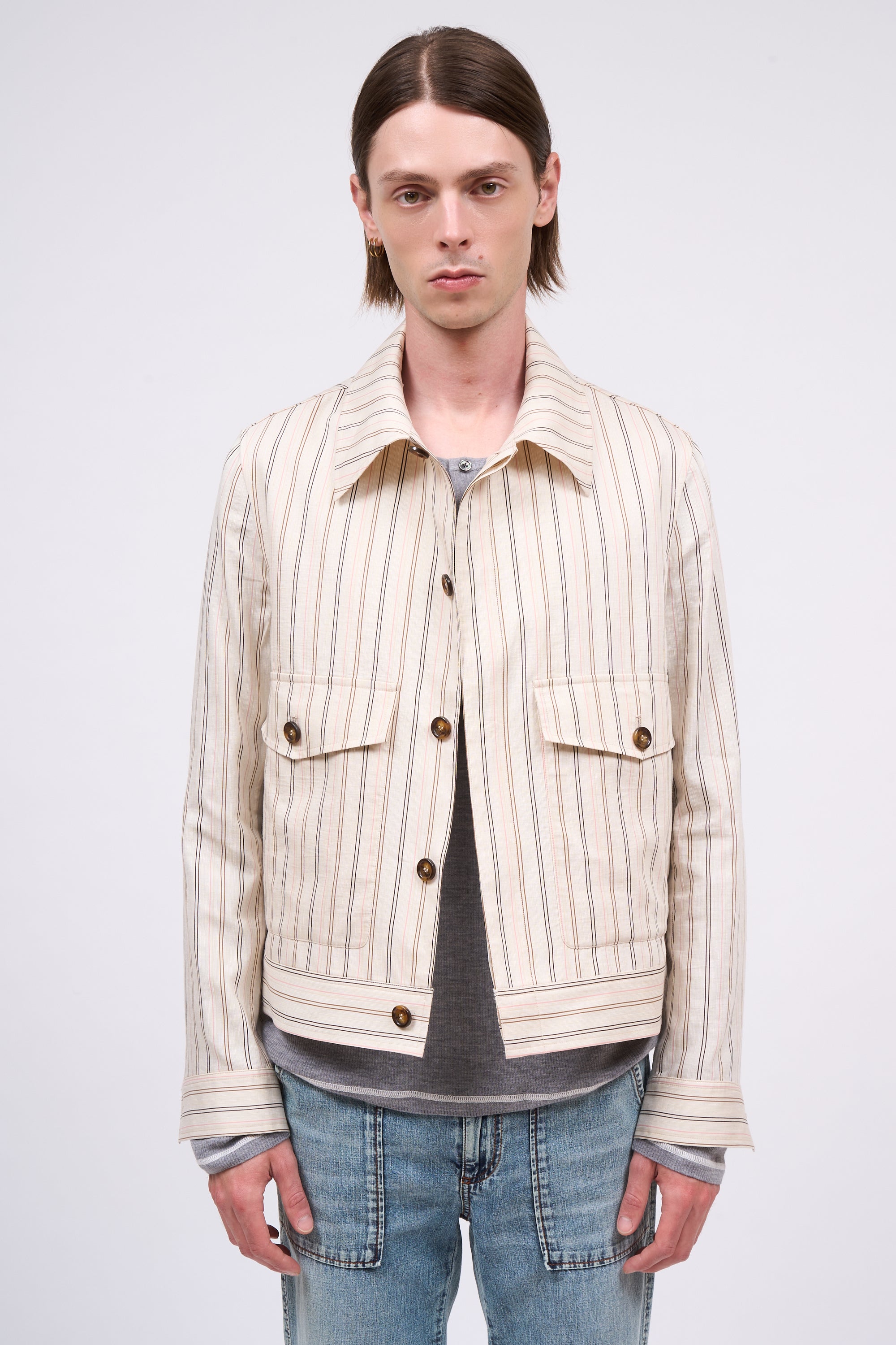Paul & Joe Xian veste rayée tencel lin beige clair