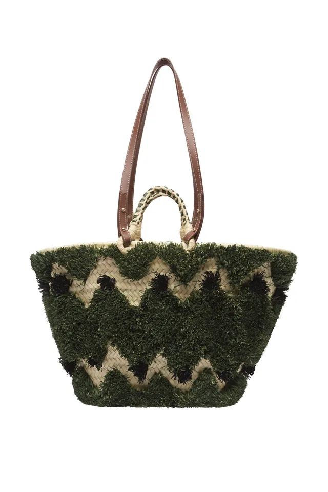 Alemäis Geo Tufted panier maxi raphia cuir taille unique