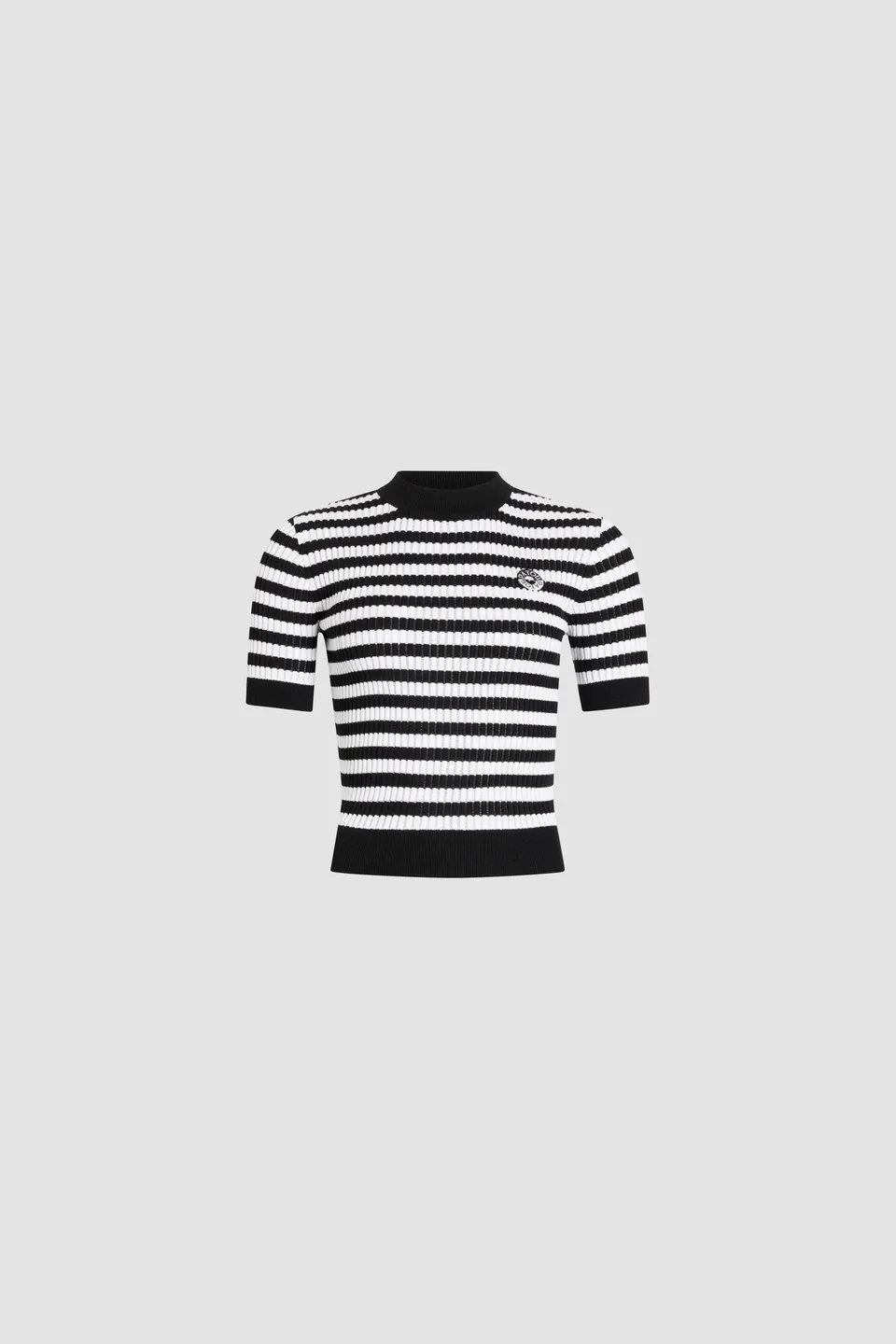 Patou Pull rayé côtelé coton Black White Stripes