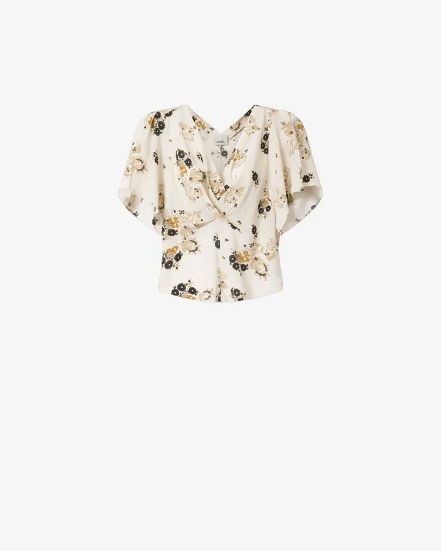 Isabel Marant Faljane top écru soie stretch fleuri col V