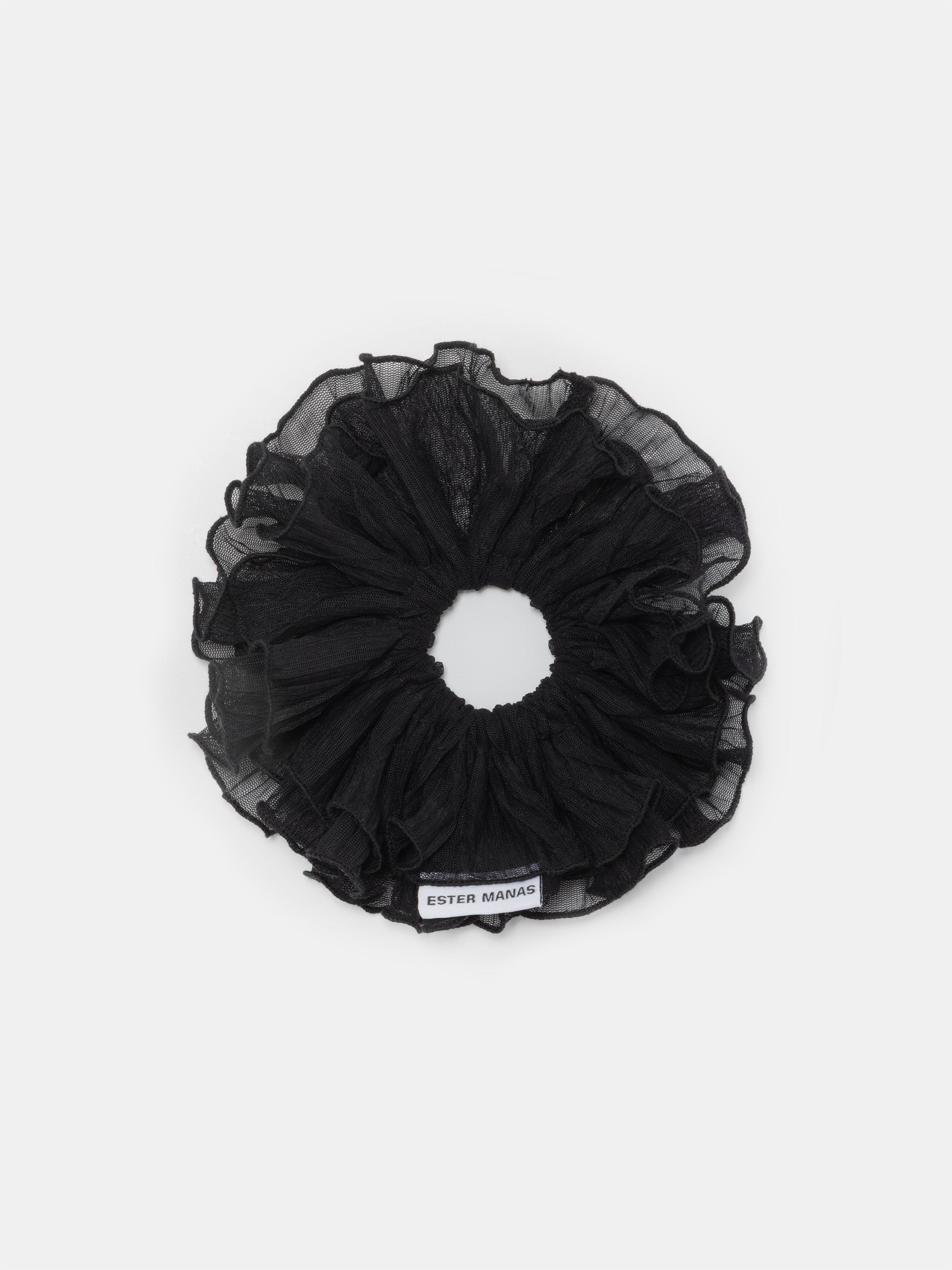 Ester Manas Black Crumpled Mesh Scrunchie chouchou noir
