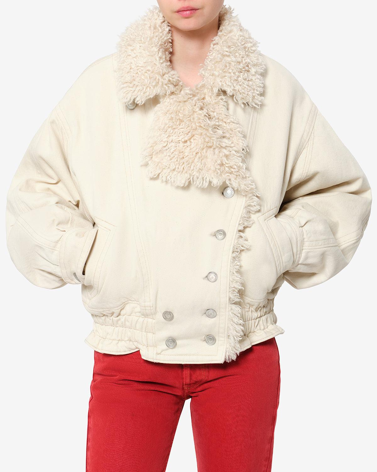 Isabel Marant Valineo veste écru denim col fourrure