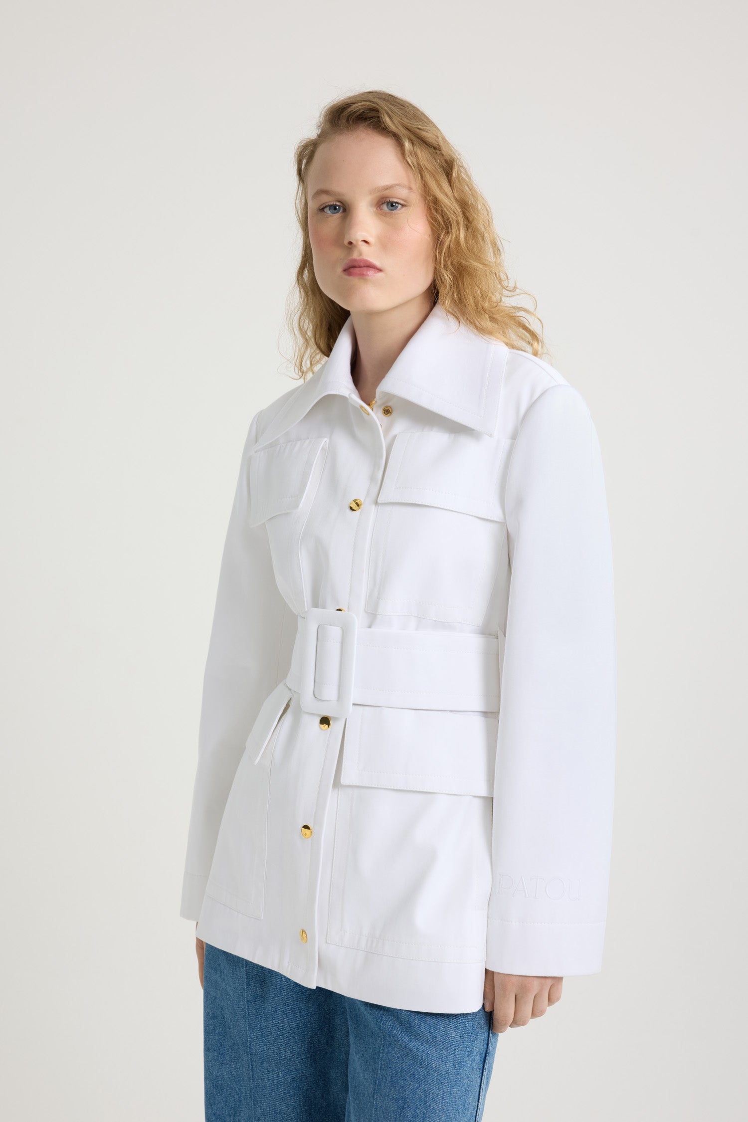 Patou OU034 parka safari blanche coton bio ceinture