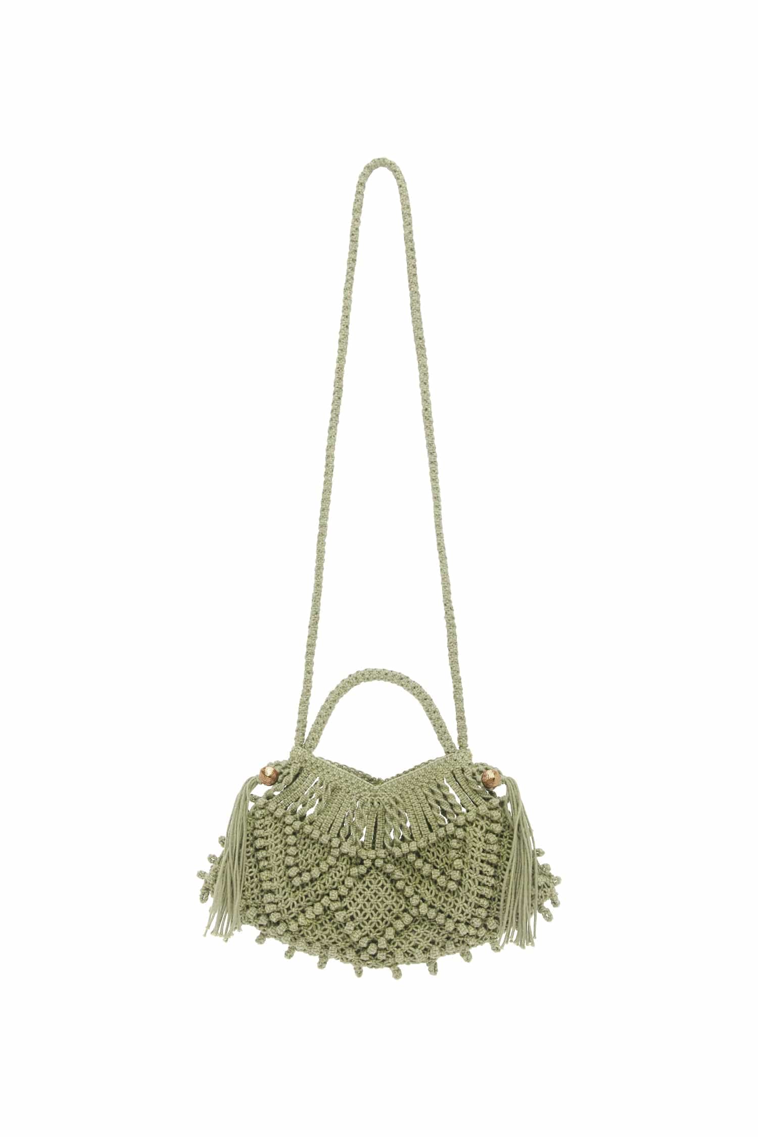 Alemais Macrame Crescent Bag sac croissant sauge coton