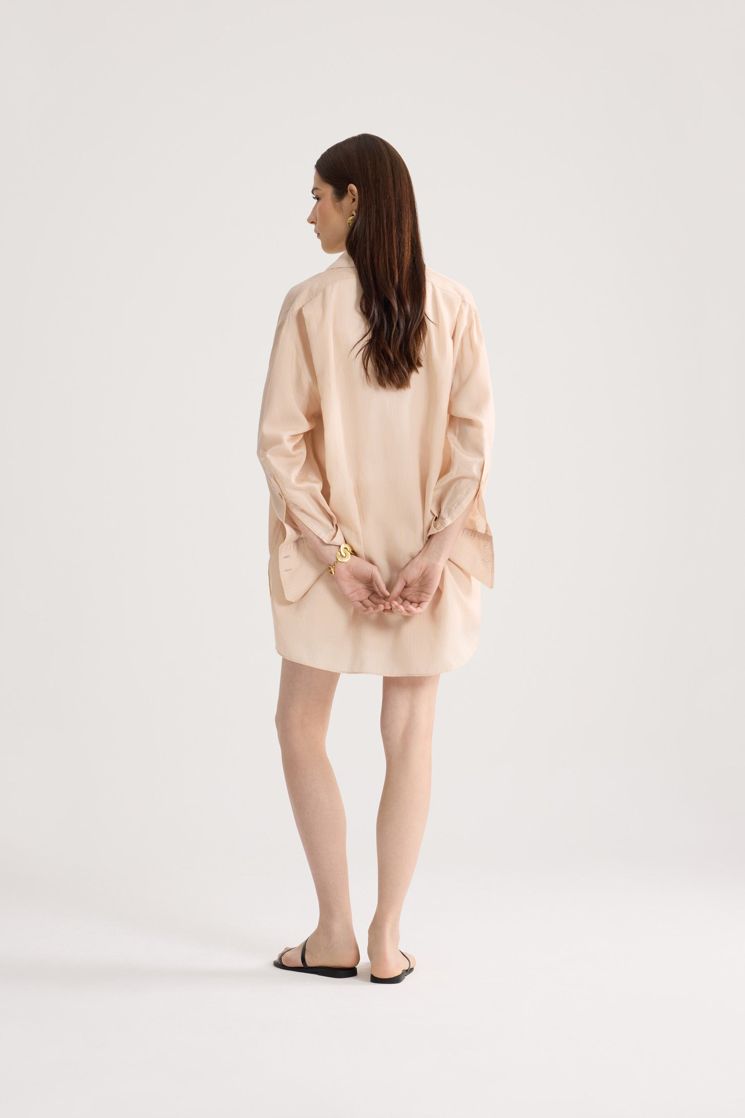 Patou BL057 chemise voile rayée beige oversize plage
