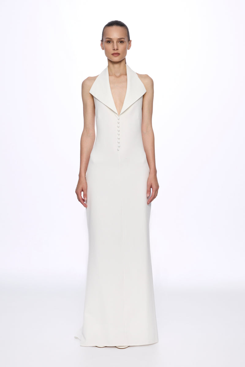 ATU Body Couture robe maxi blanche licou boutons S
