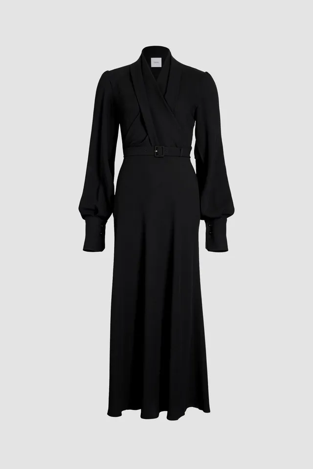 Patou H24DR1450193999B robe maxi noire crêpe ceinture