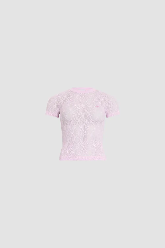 Patou t-shirt dentelle polyamide rose manches courtes
