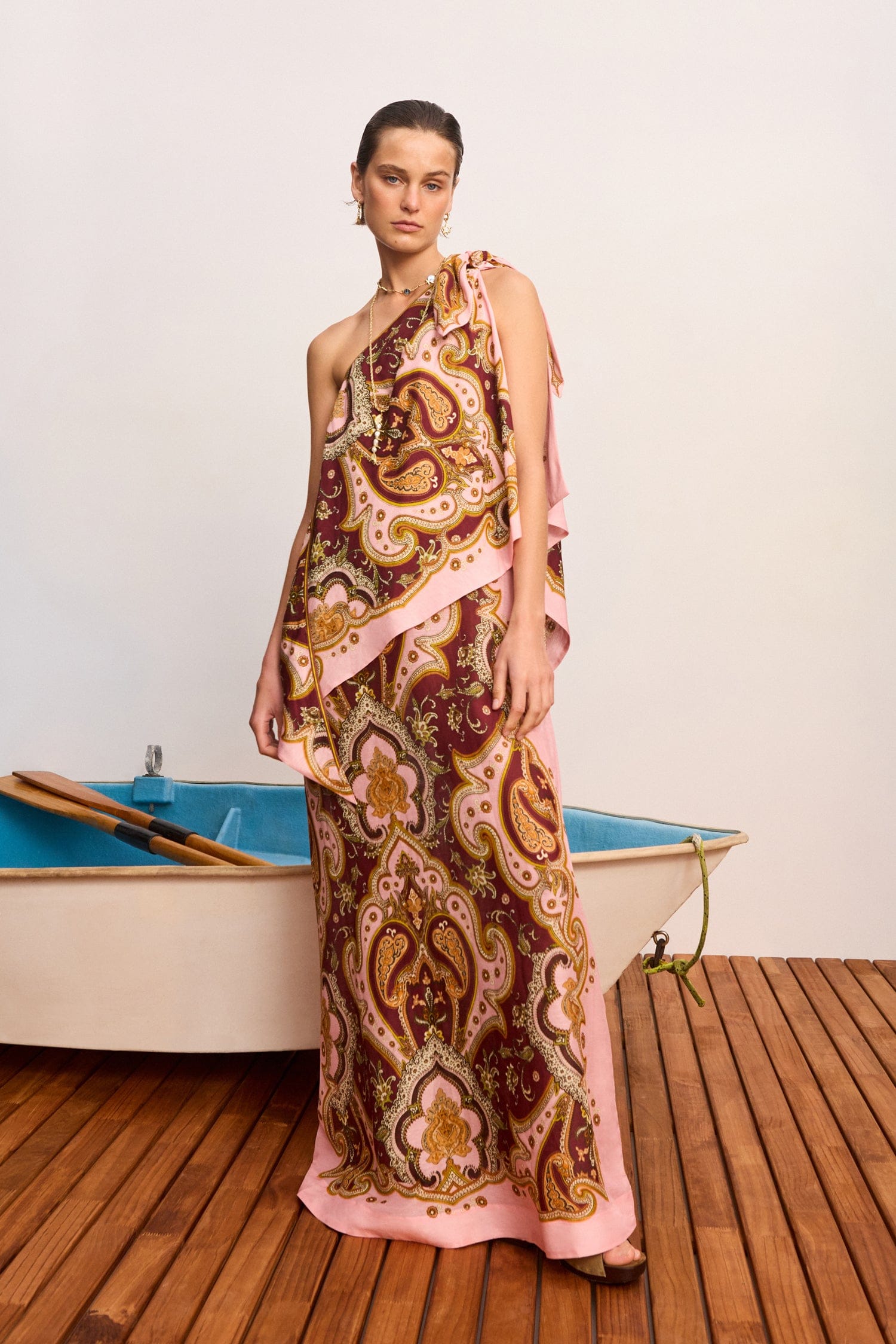 Alemäis Porter robe midi une épaule viscose lin