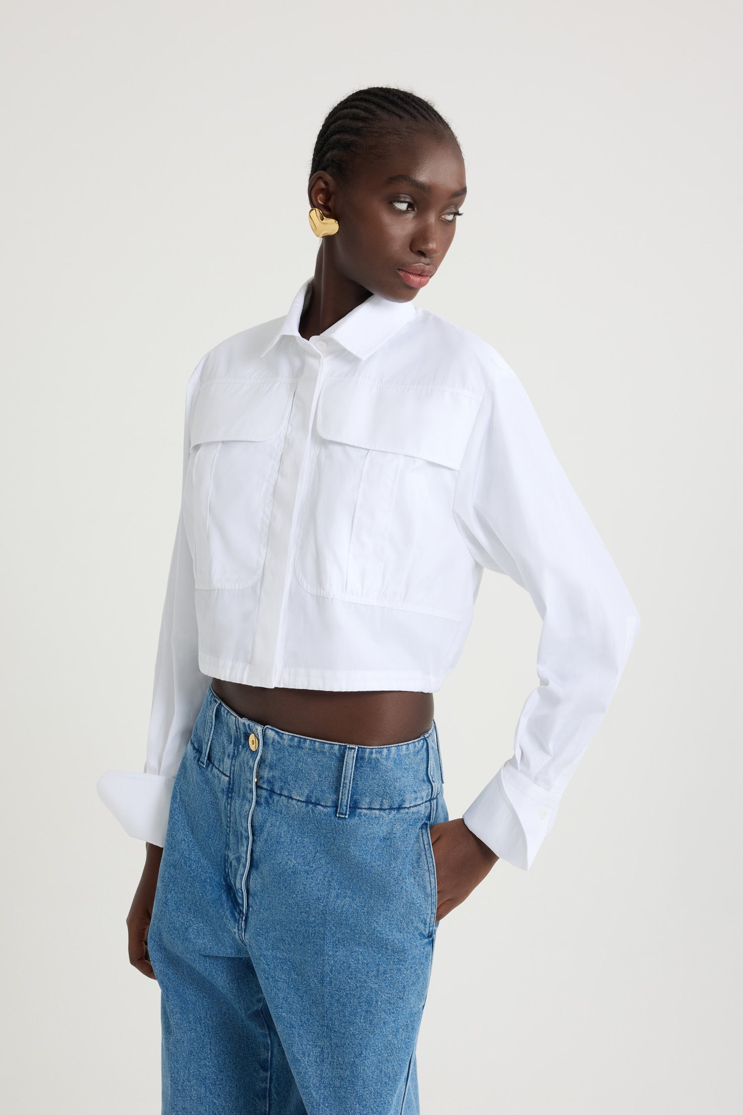 Patou BL040 chemise crop popeline coton bio blanche