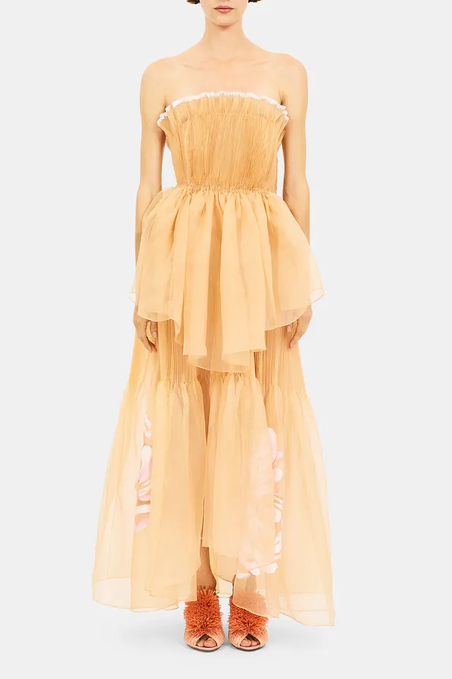 Ulla Johnson Cleo Blouse soie Chamois bustier volants