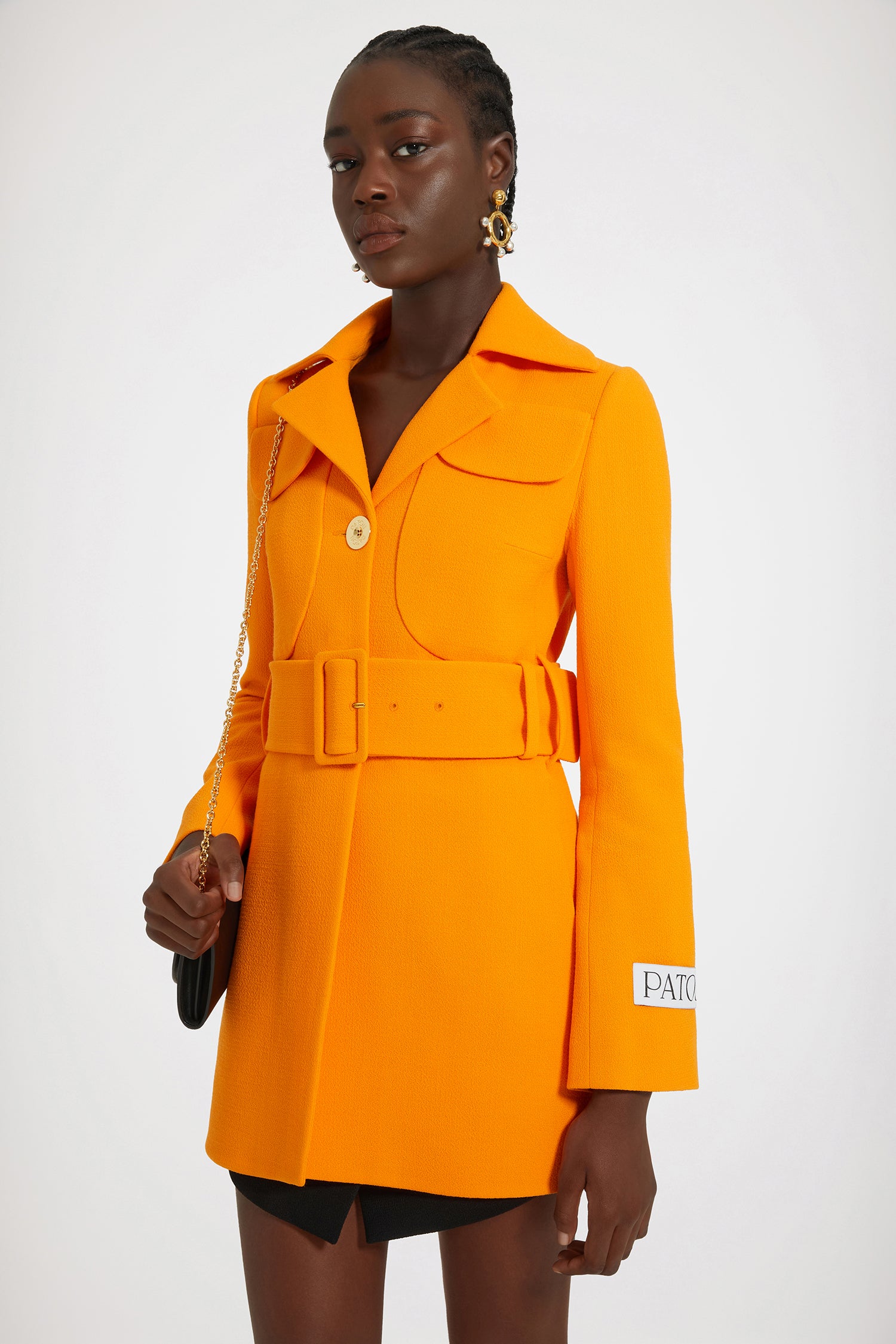 Patou CO020 manteau laine orange ceinture taille 38