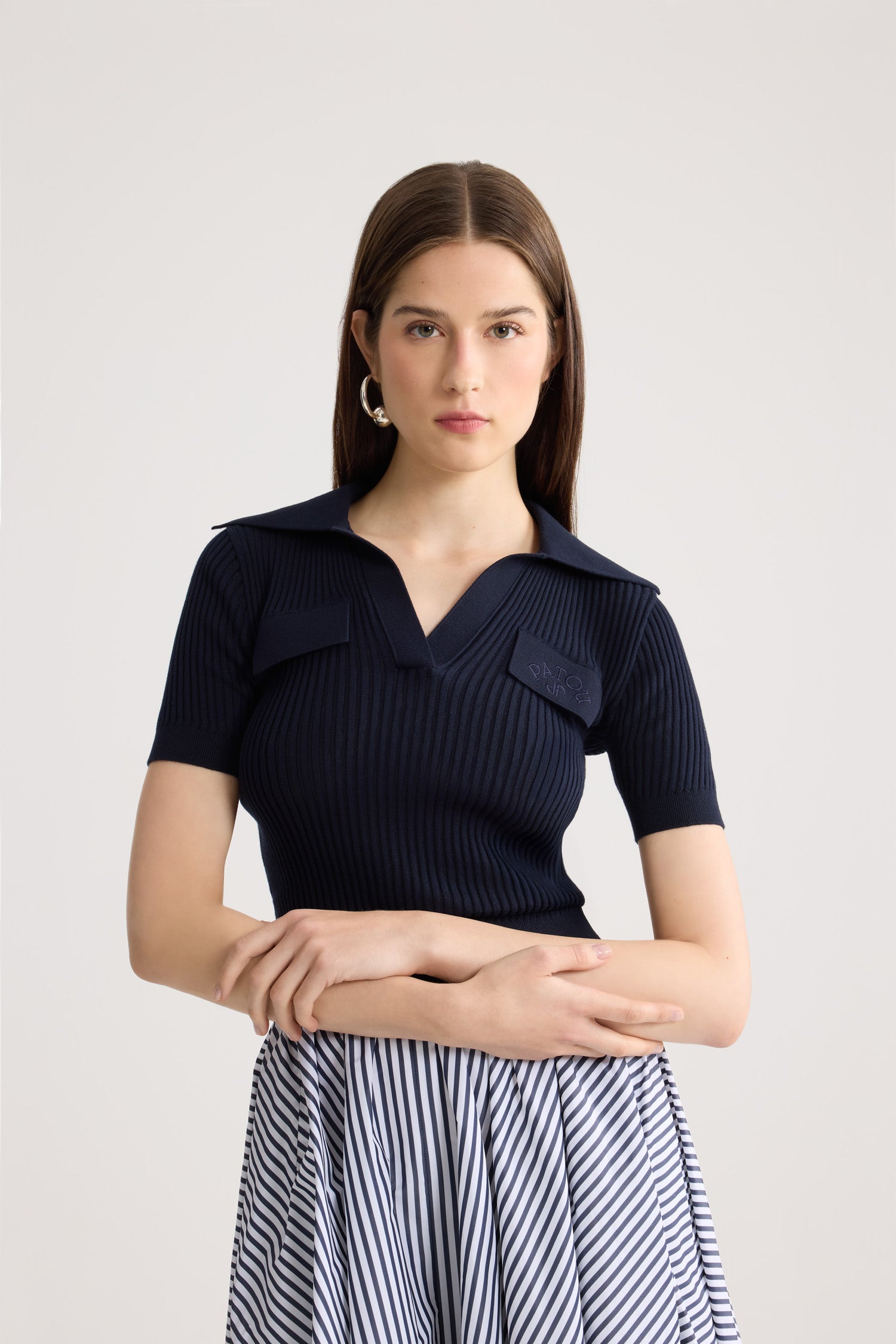 Patou KN3418094694N polo coton bleu marine brodé