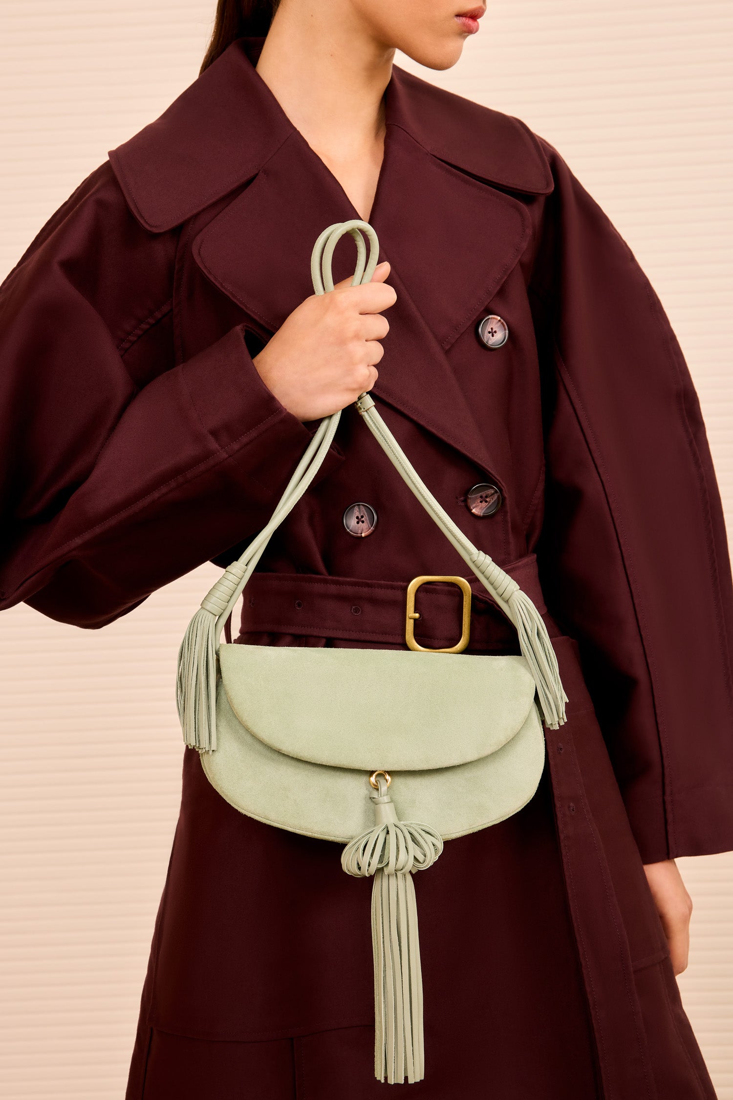 Ulla Johnson Paloma Tassel Flap sac daim Sea Glass vert