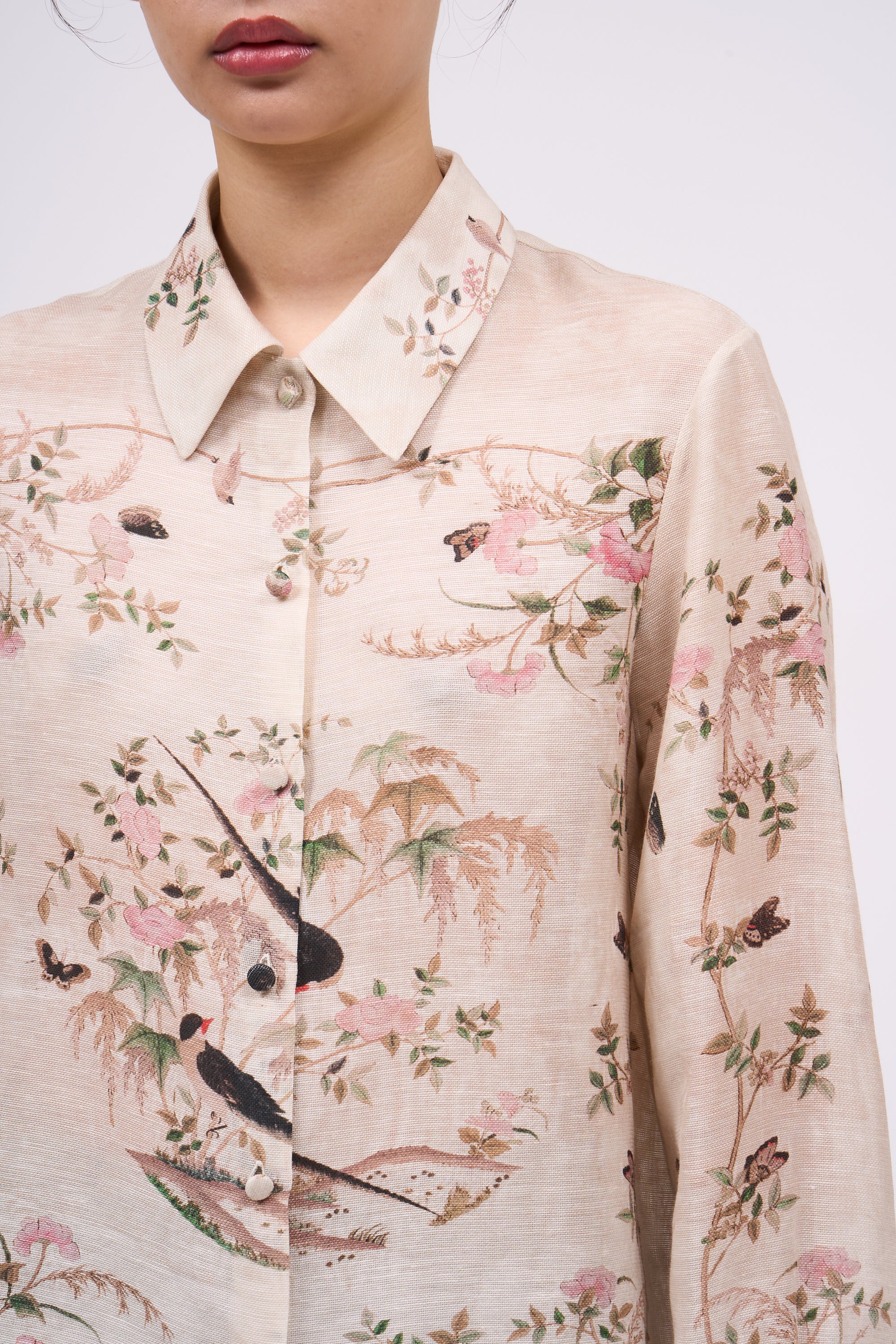 Paul & Joe Chardonnet chemise droite lin soie beige clair