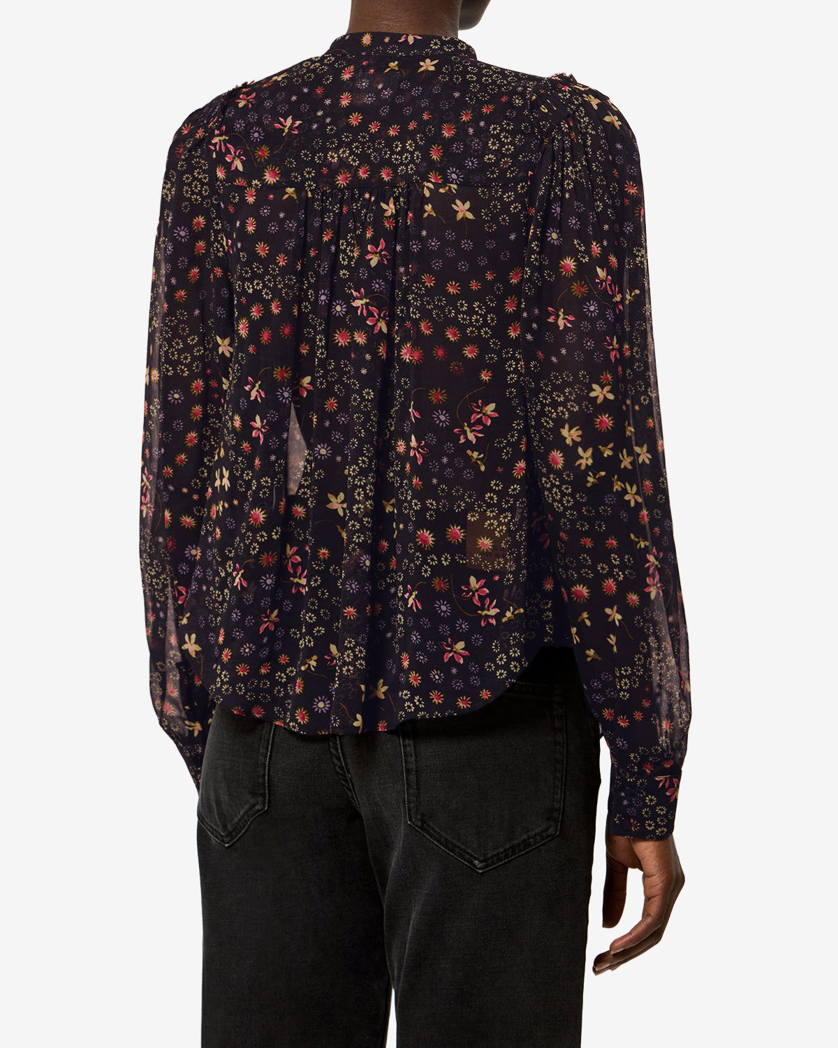 Isabel Marant Florine blouse voile noir écru fleuri