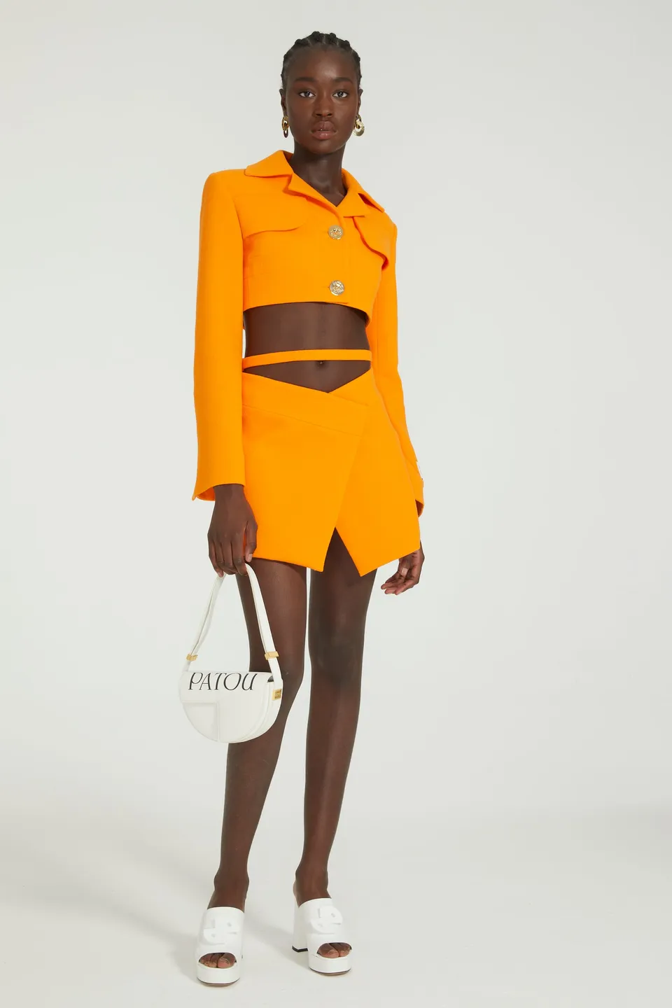 Patou P24SK0630169217O jupe portefeuille orange vif laine