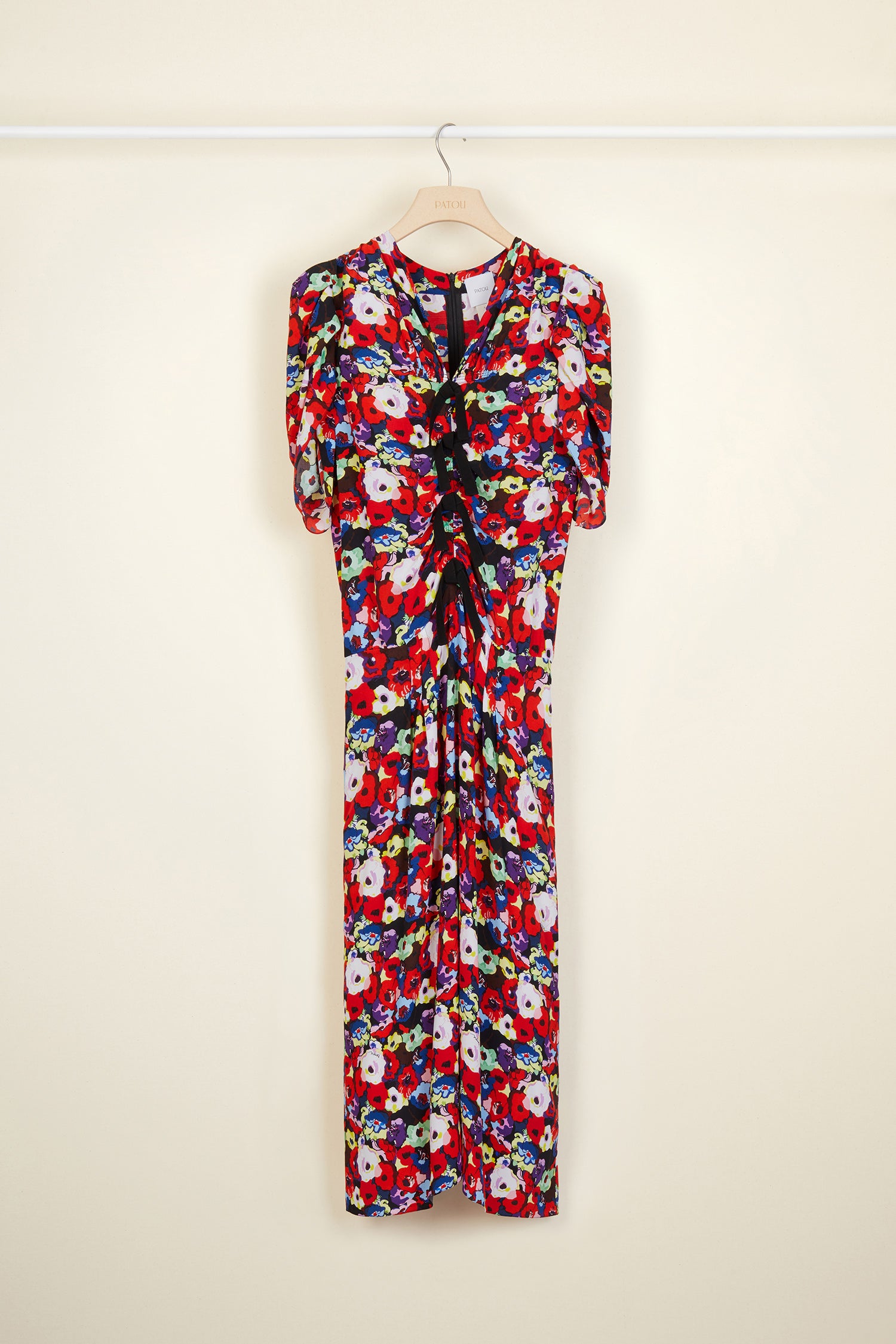 Patou DR006 robe crêpe fleurs froncée nœuds 34-44