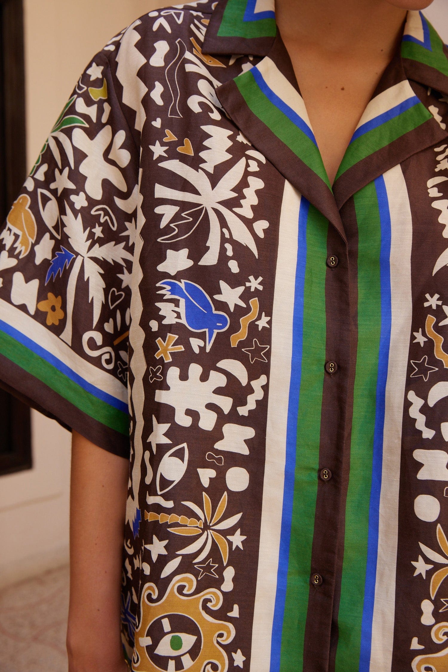 Alemais Maroc chemise en ramie imprimé bordure