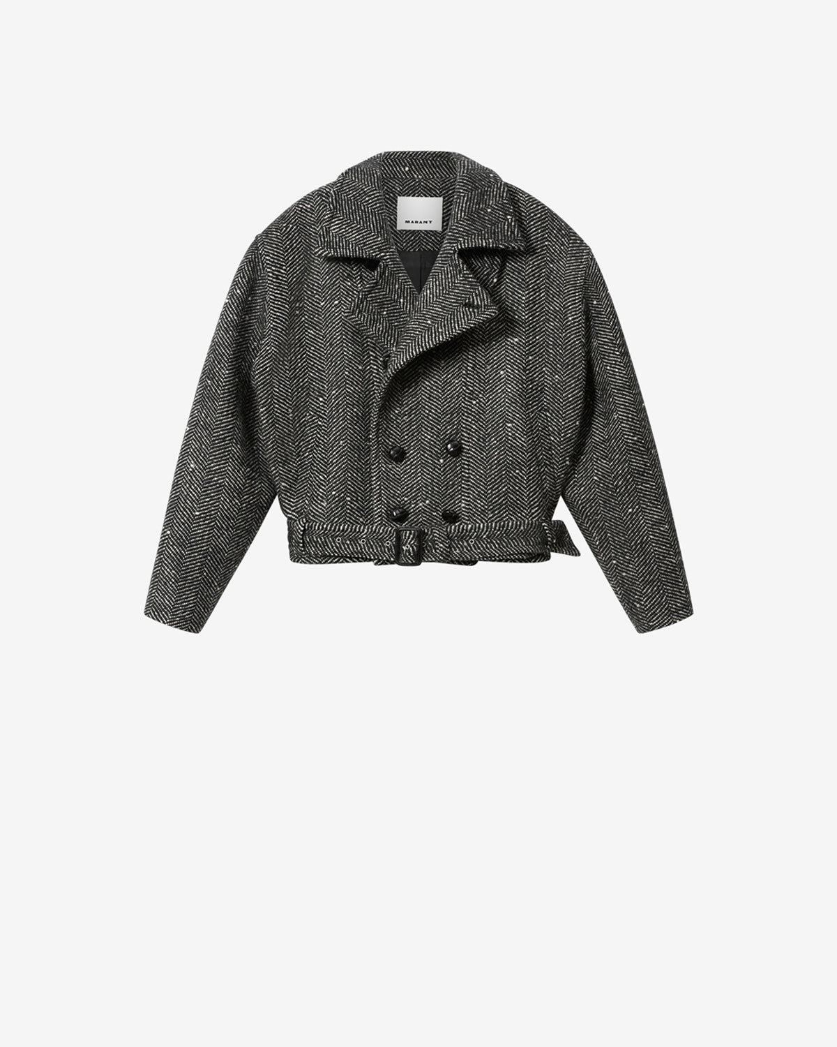 Isabel Marant Ethan manteau laine chevron écru noir crop