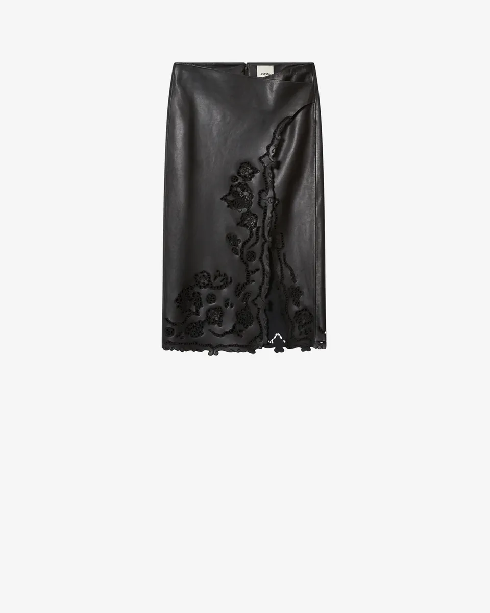 Isabel Marant Fulsa jupe cuir noir mi-longue ajourée