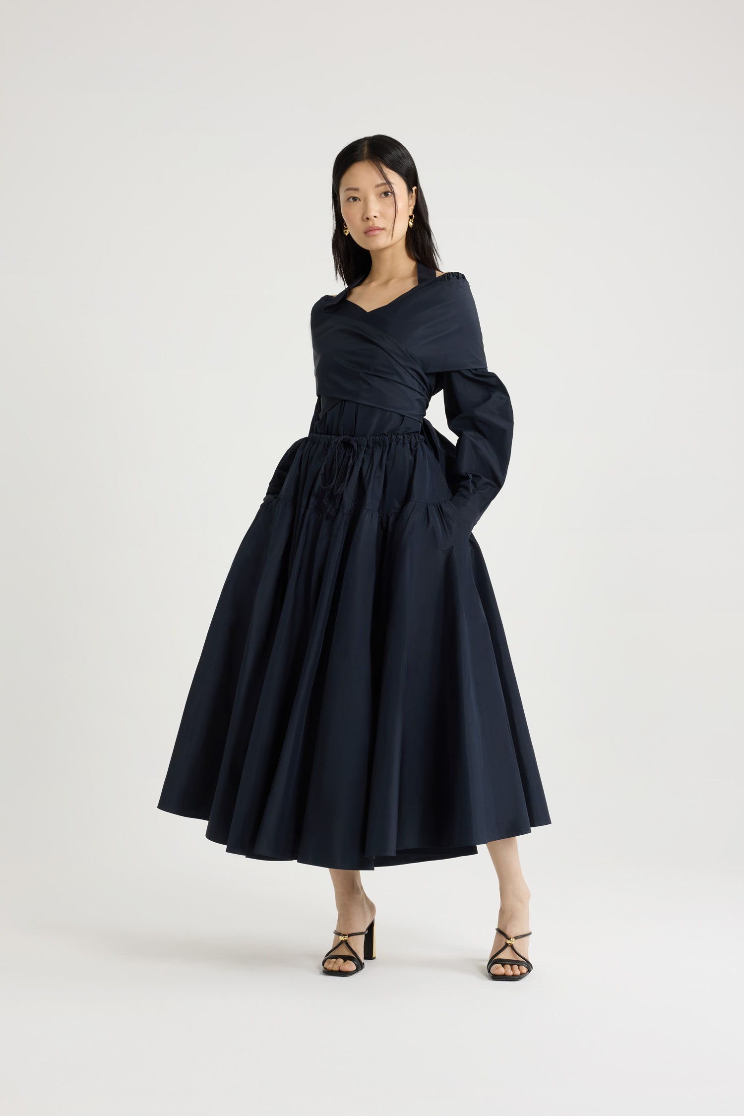 Patou P25BL037 blouse faillé recyclé cache-cœur Navy Black