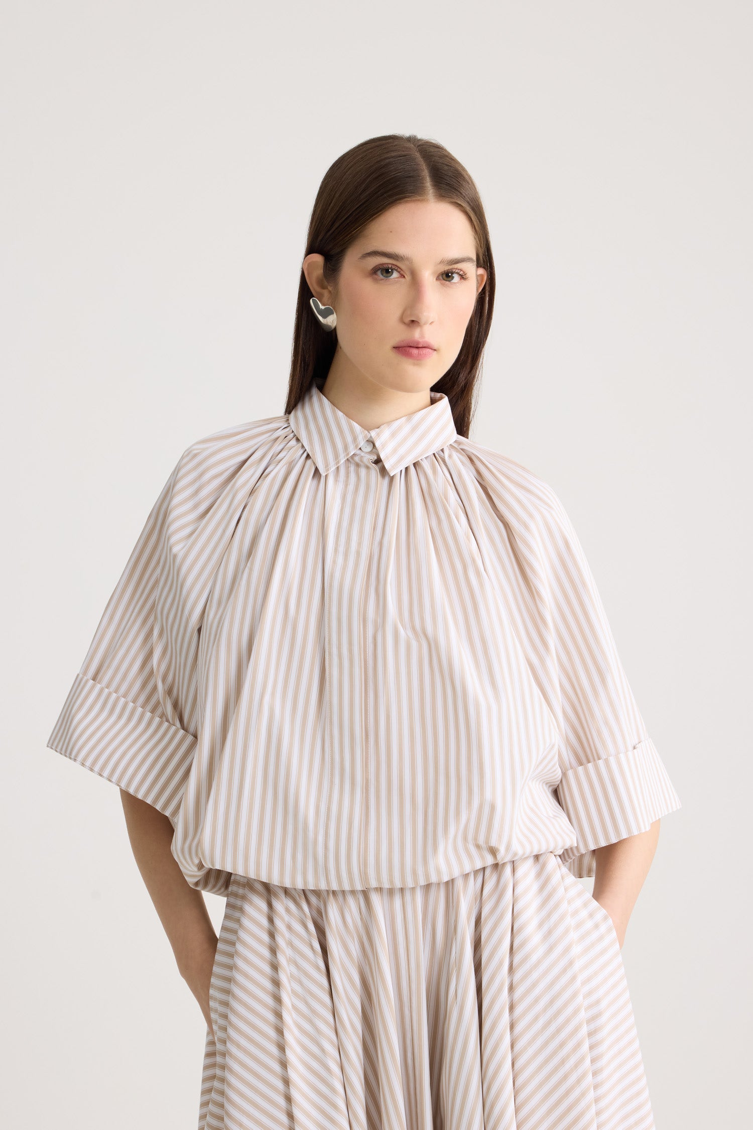Patou BL061 blouse rayée coton Dolce Coffee Stripes