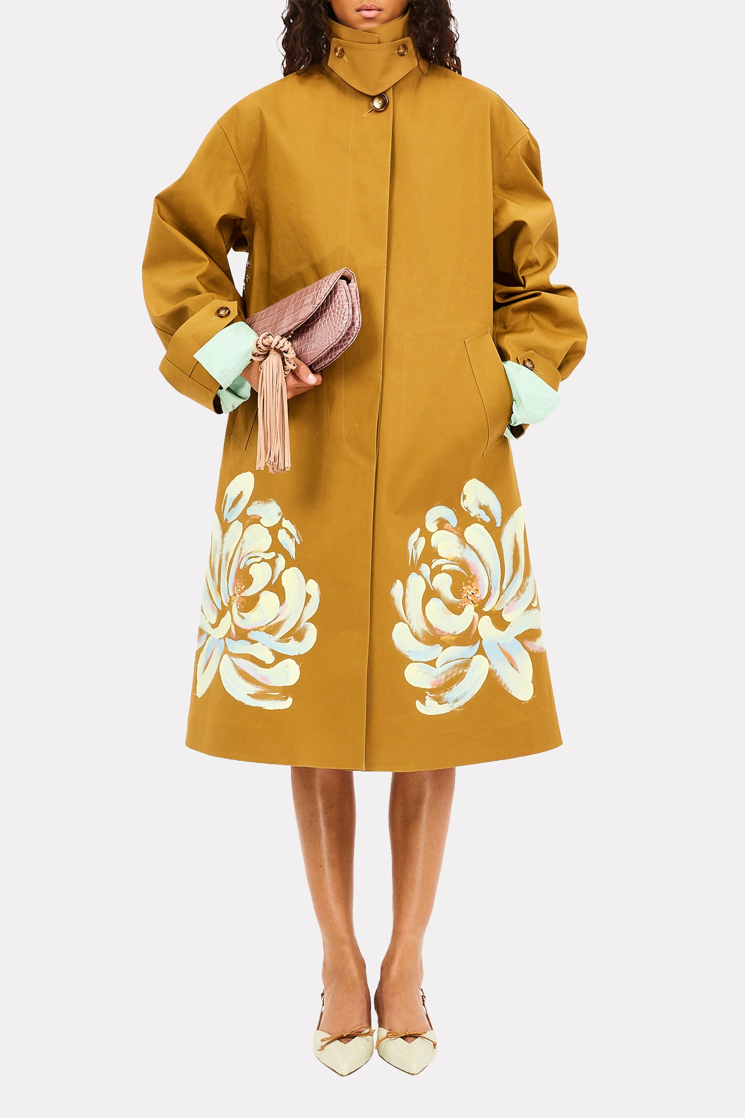 Ulla Johnson Cadogan trench kaki fleurs peintes main