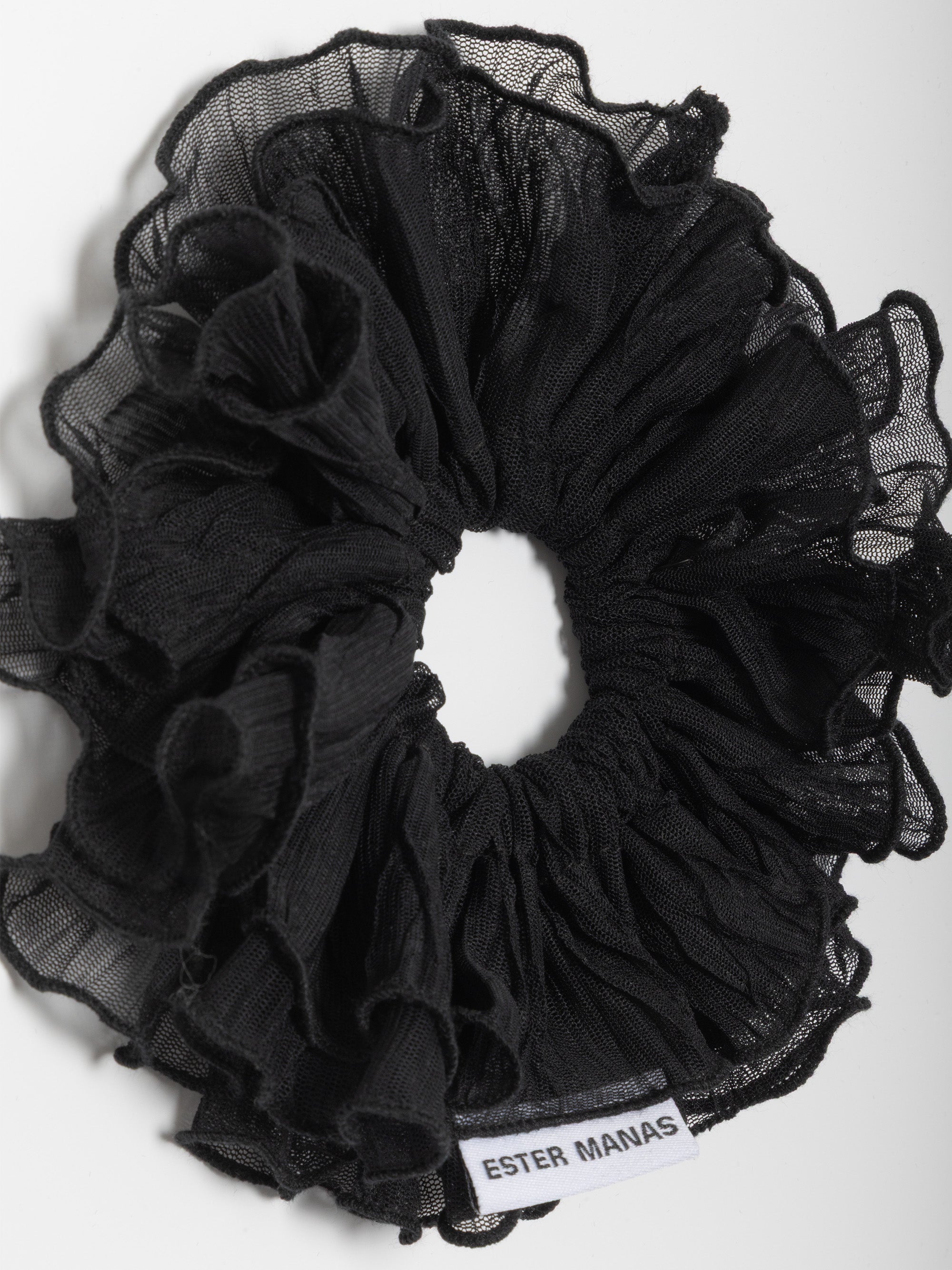 Ester Manas Black Crumpled Mesh Scrunchie chouchou noir