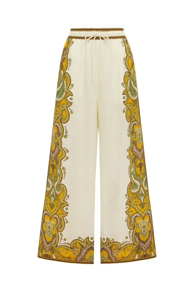 Alemäis Porter pantalon large lin imprimé paisley