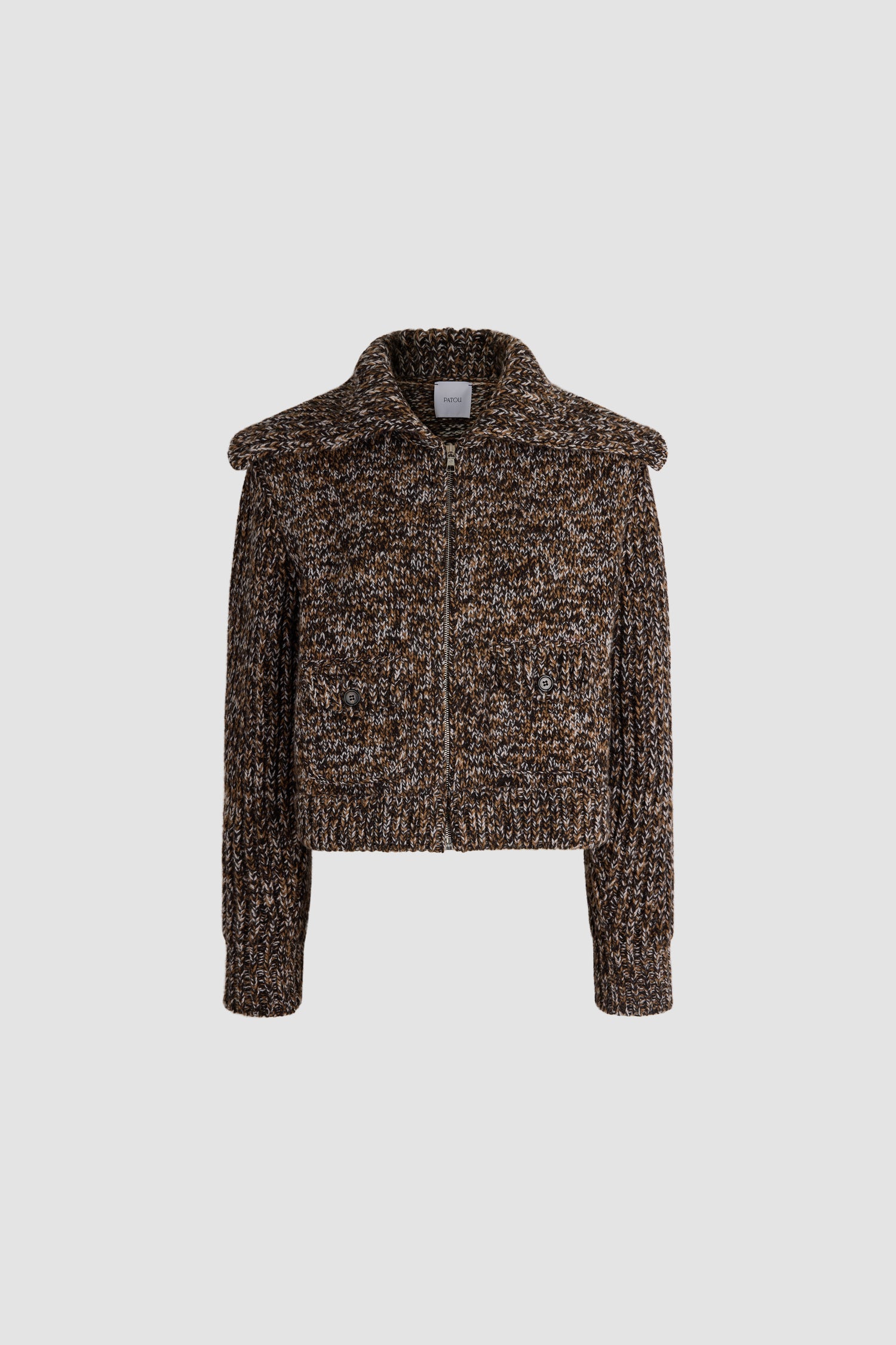 Patou KN382 veste zip laine cachemire marron XS-XL col large